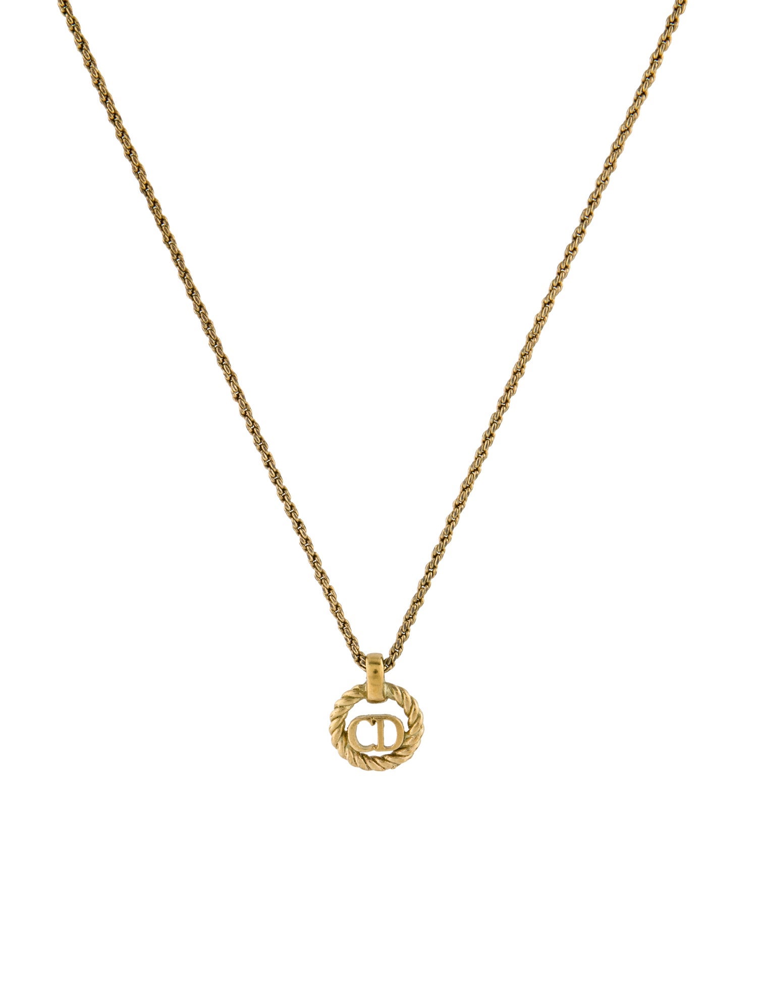 Christian Dior Vintage 'CD' Rope Logo Pendant Necklace