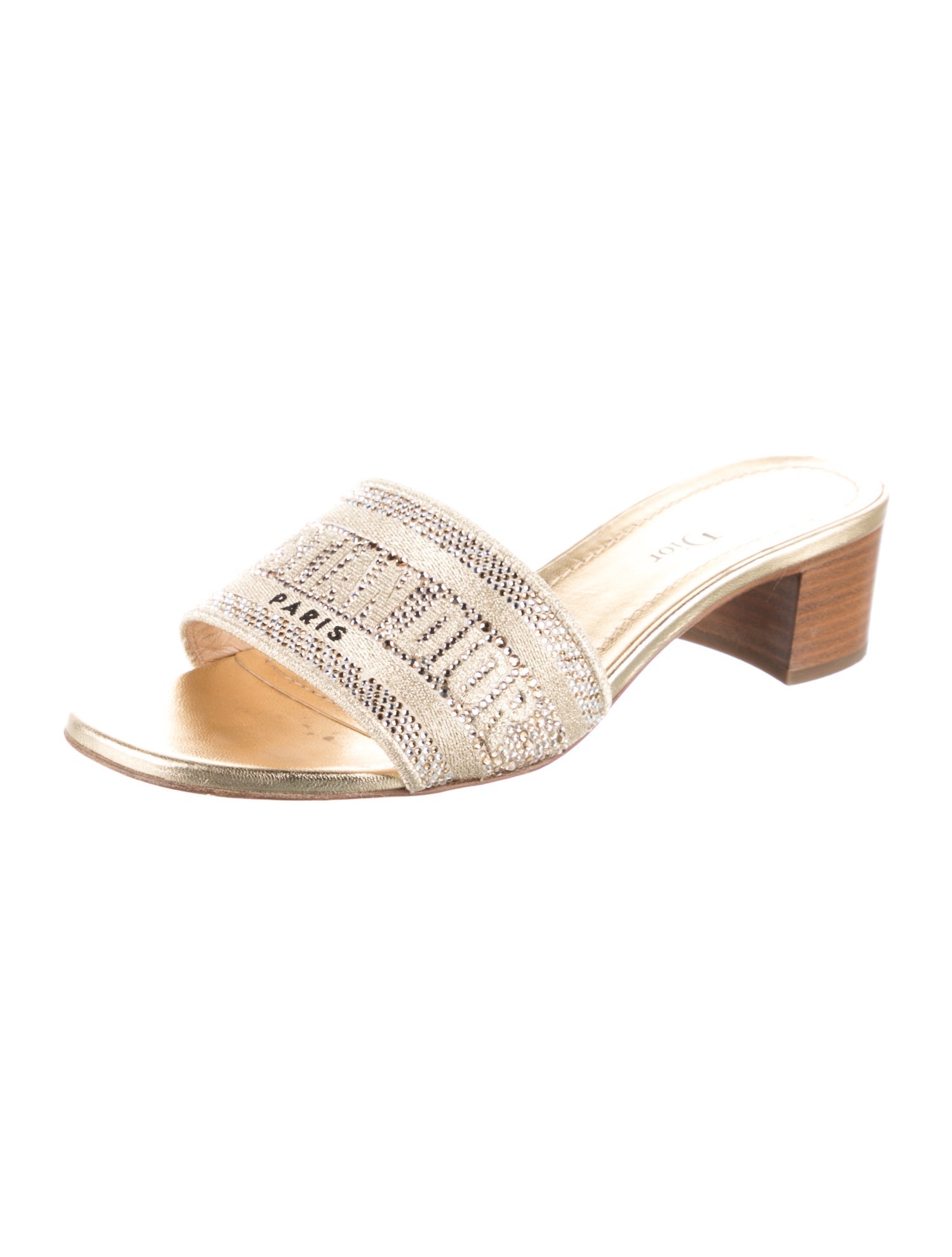 Christian Dior Leather Crystal Embellishments Slides
