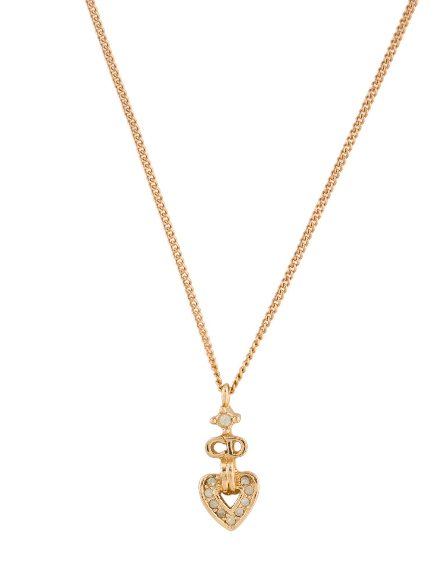 Christian Dior Vintage Crystal CD Heart Pendant Necklace
