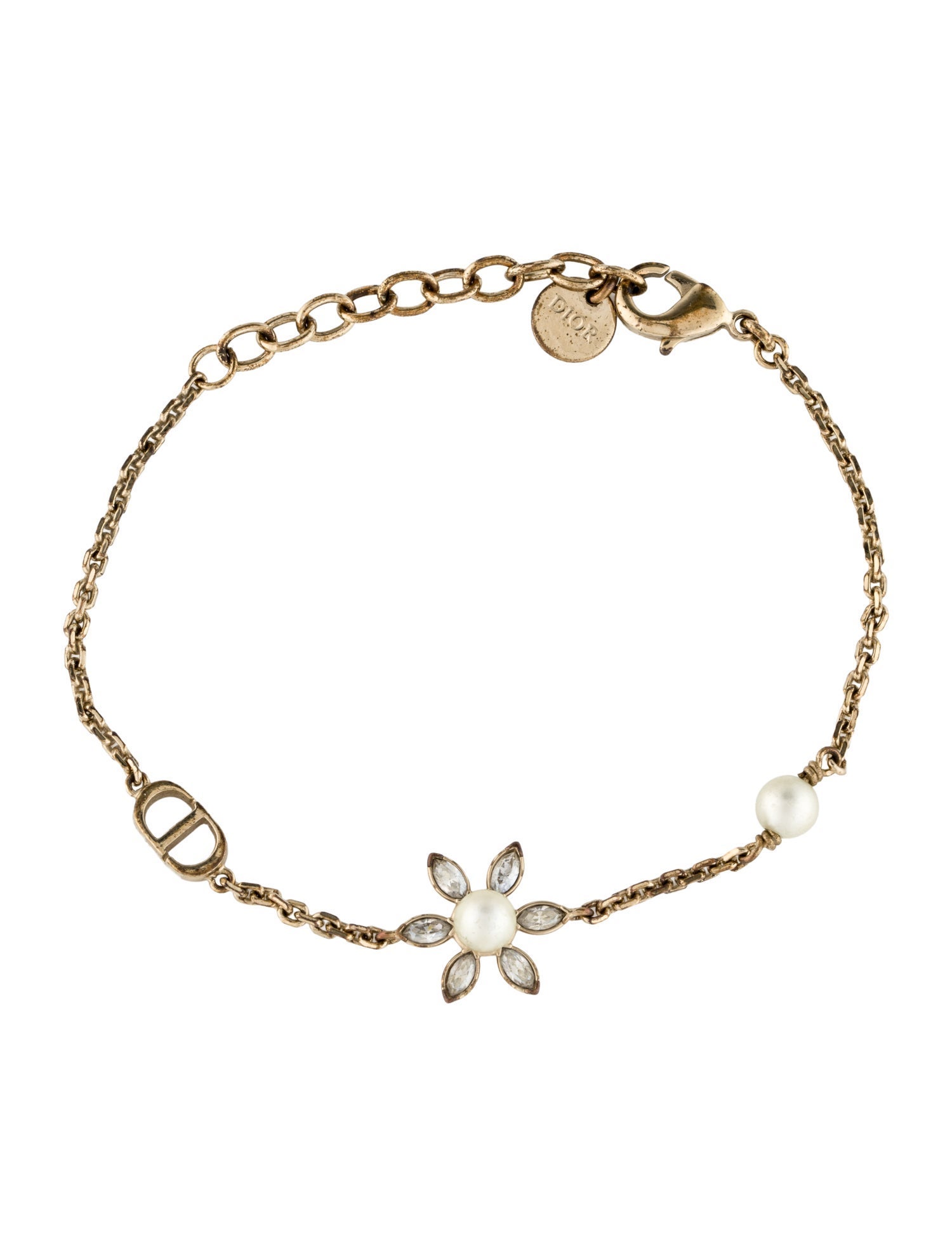 Christian Diorブレスレット Christian Dior Faux Pearl & Crystal Bloom Bracelet - Link