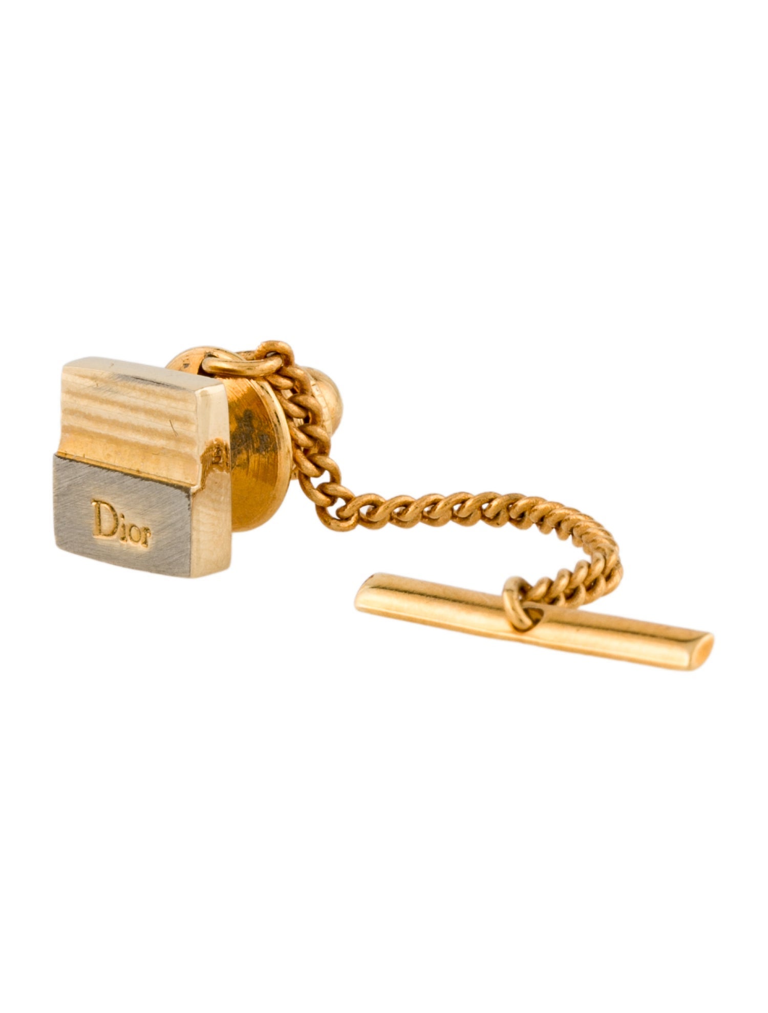 Christian Dior Vintage Two-Tone Tie Pin w/ Chain
