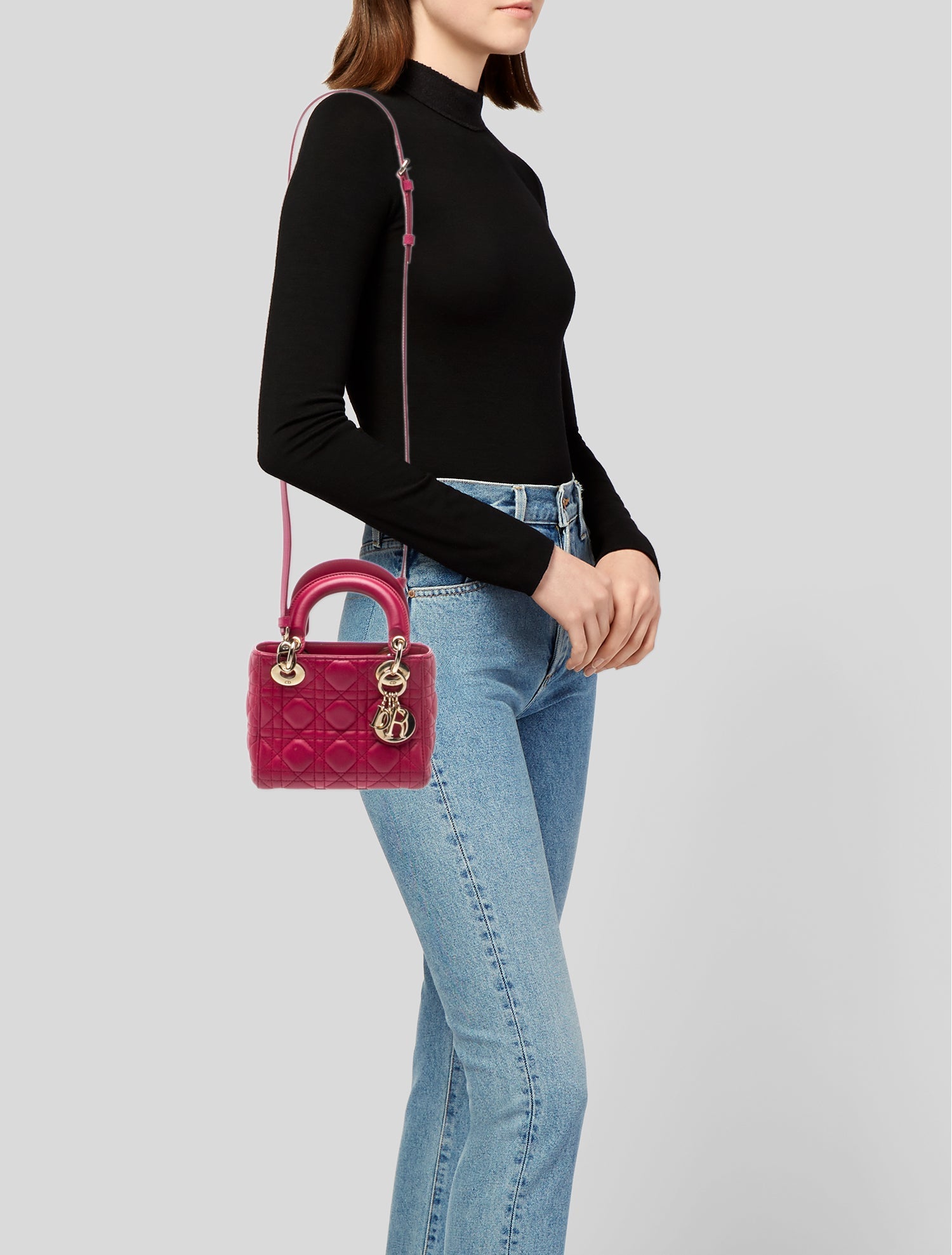 Christian Dior Crocodile Medium Lady Dior Bag - Purple Handle Bags