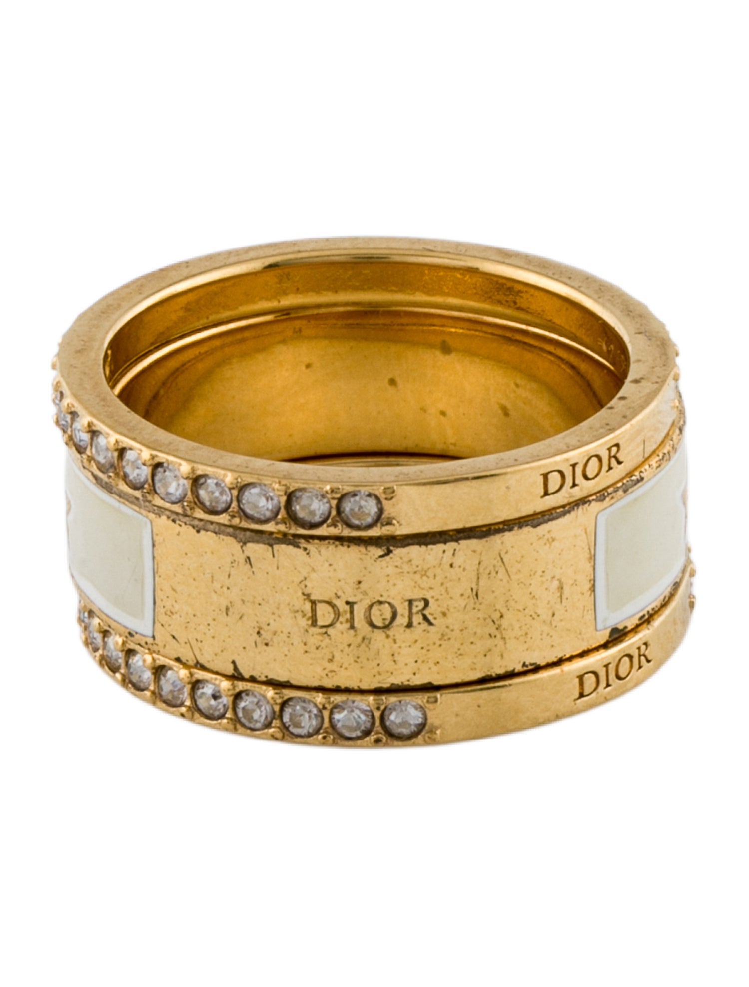 クリスチャンディオール Christian Dior Crystal & Enamel Code Ring Set - White Band, Rings