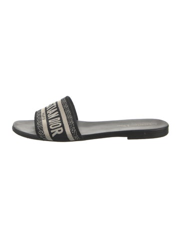 Pre-owned Dior Canvas Printed Slides In Black