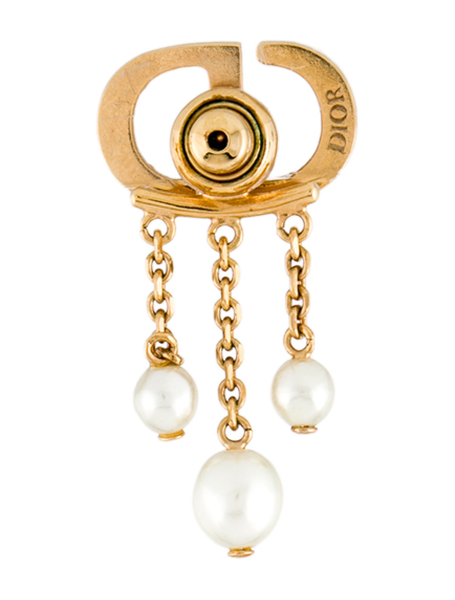 Christian Dior Faux Pearl & Crystal Petit CD Chandelier Single Earring