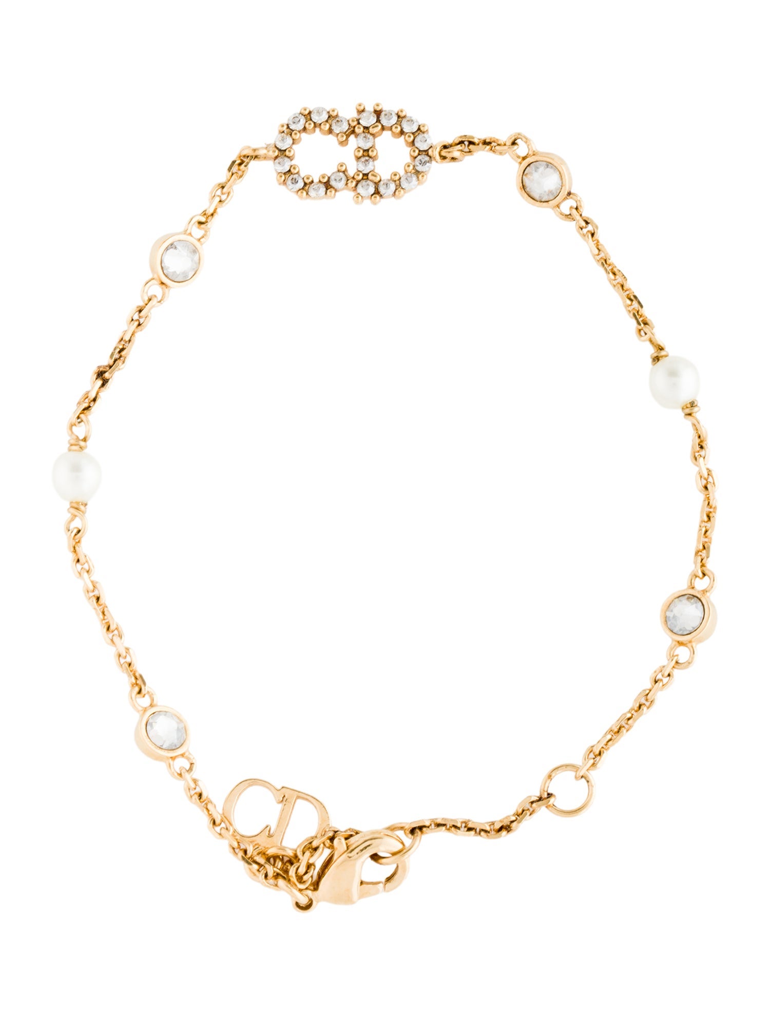 Christian Dior Faux Pearl & Crystal Clair D Lune Station Bracelet