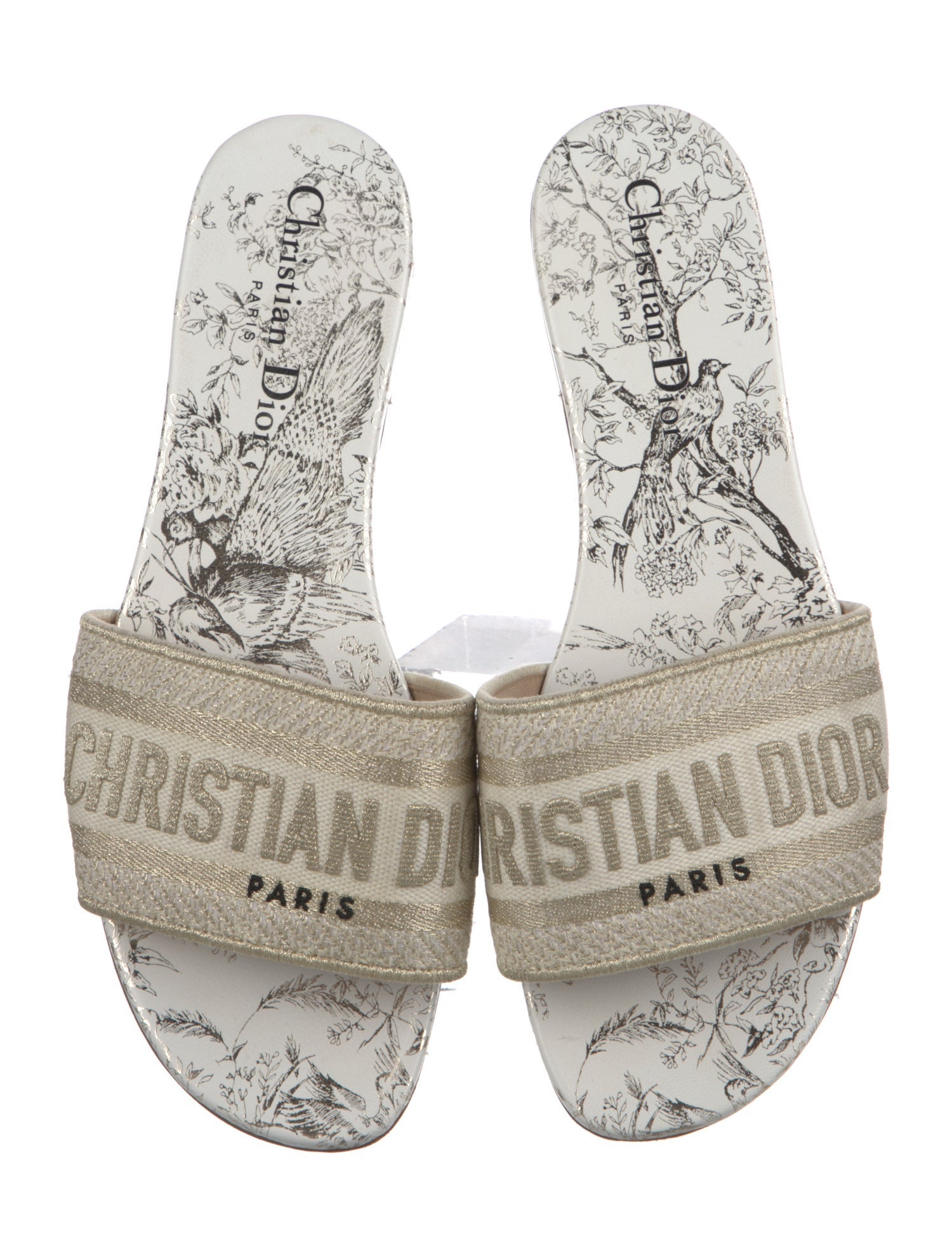 Christian Dior Printed Embroidered Accent Slides - Neutrals