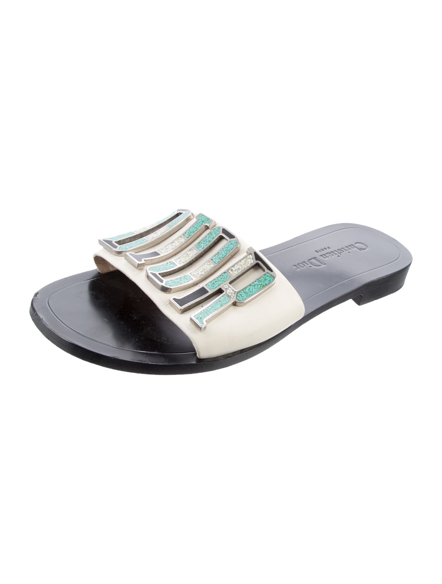 Christian Dior Leather Graphic Print Slides