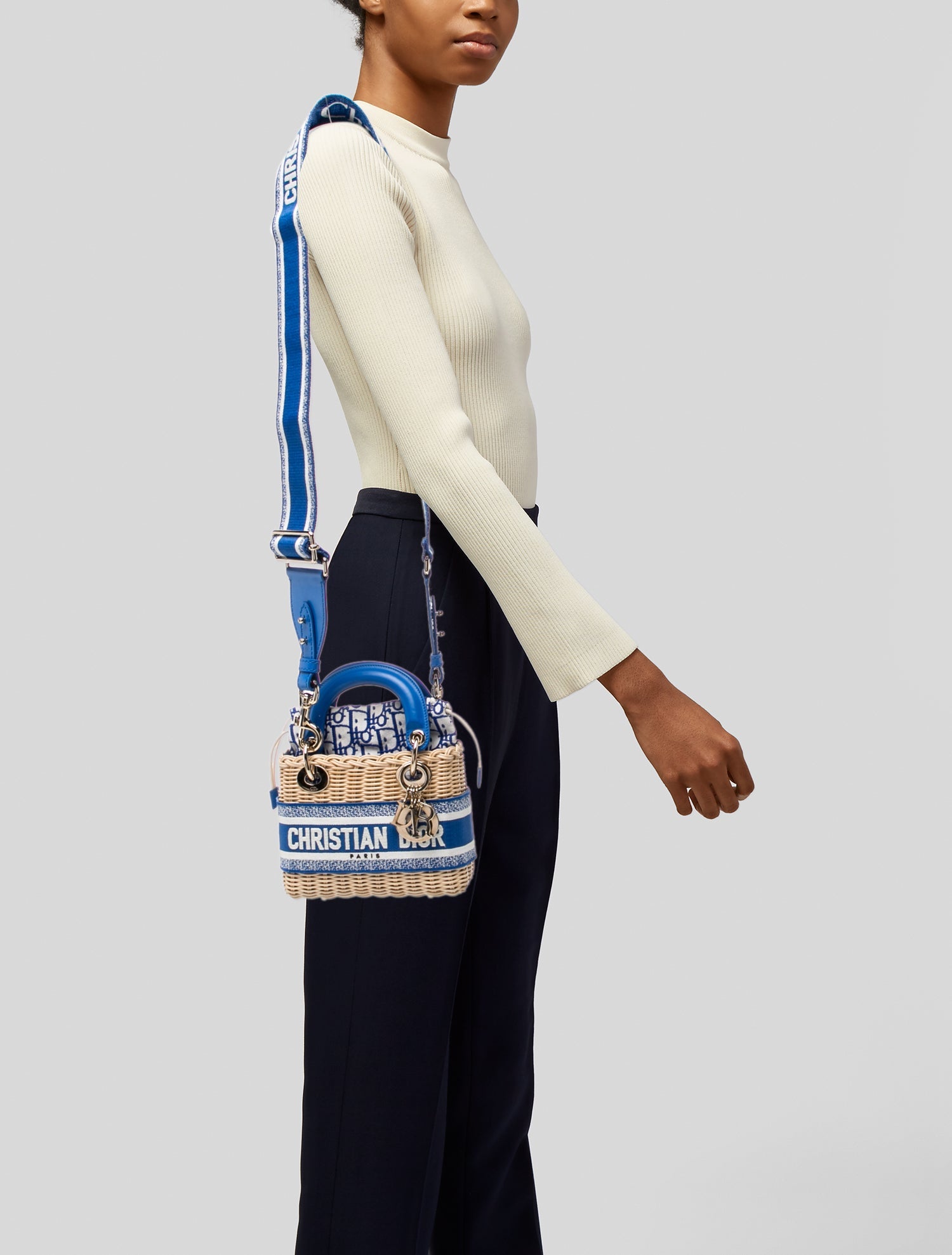 Christian Dior Ostrich Lady Dior Small - Blue Handle Bags