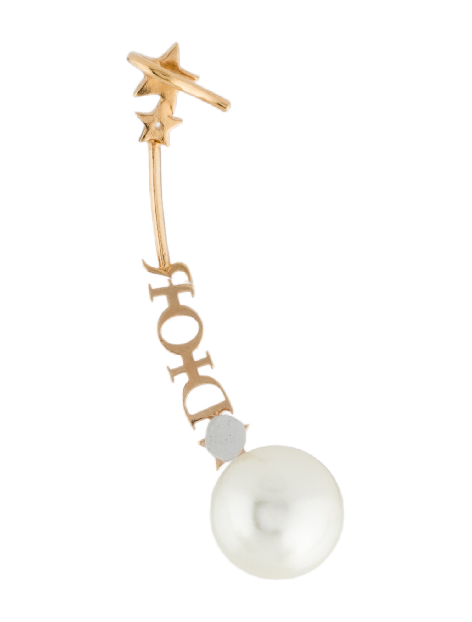 Christian Dior Faux Pearl Star Logo Single Earring