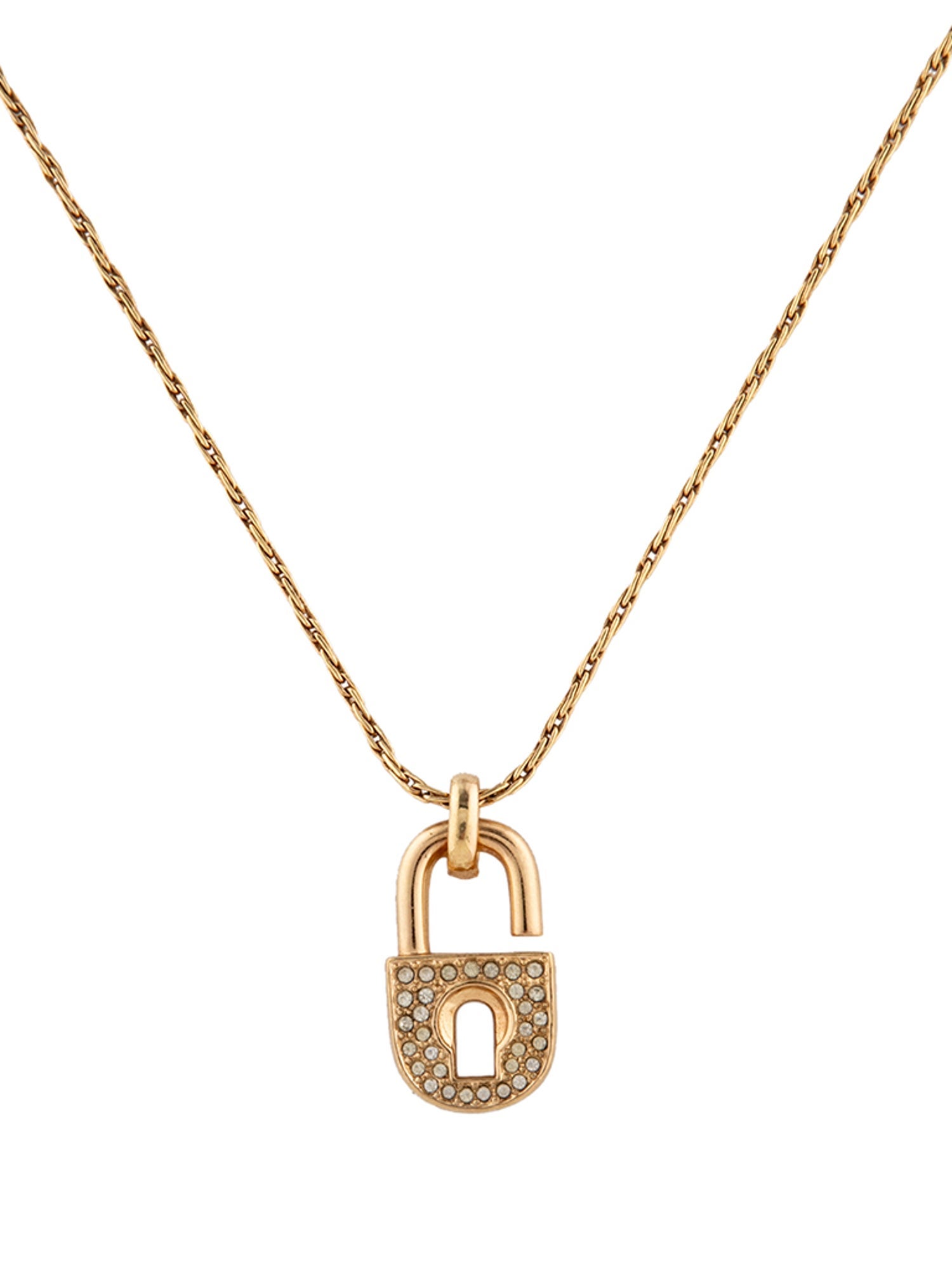 Christian Dior Vintage Crystal Lock Pendant Necklace
