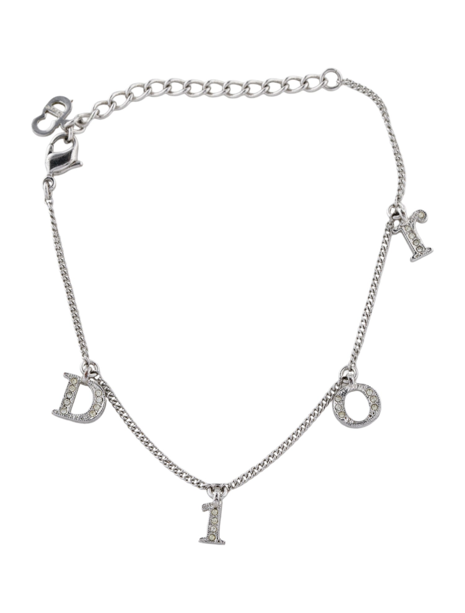 Christian Dior Vintage Crystal 'DIOR' Charm Bracelet