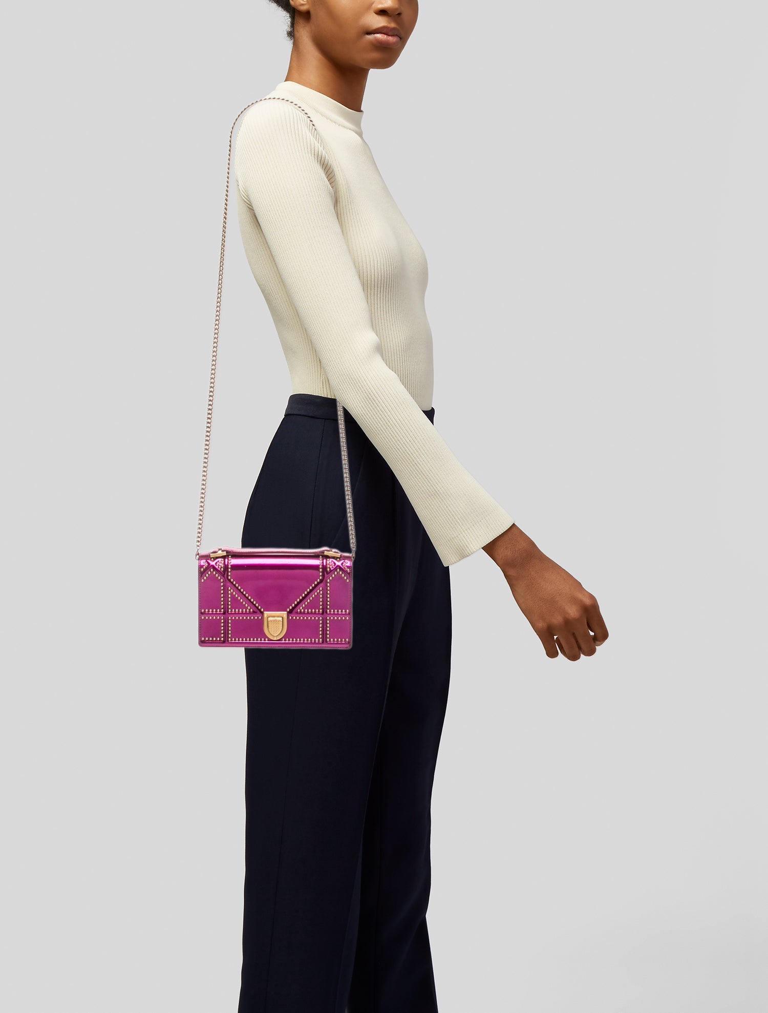 Christian Dior Crocodile Medium Lady Dior Bag - Purple Handle Bags