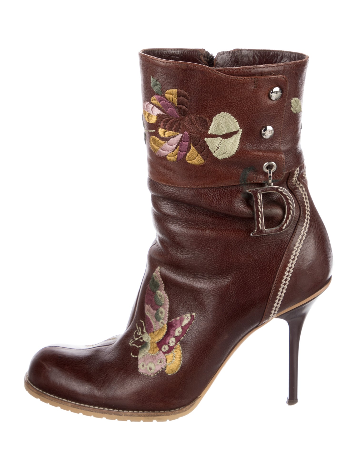 Christian Dior Leather Floral Print Boots