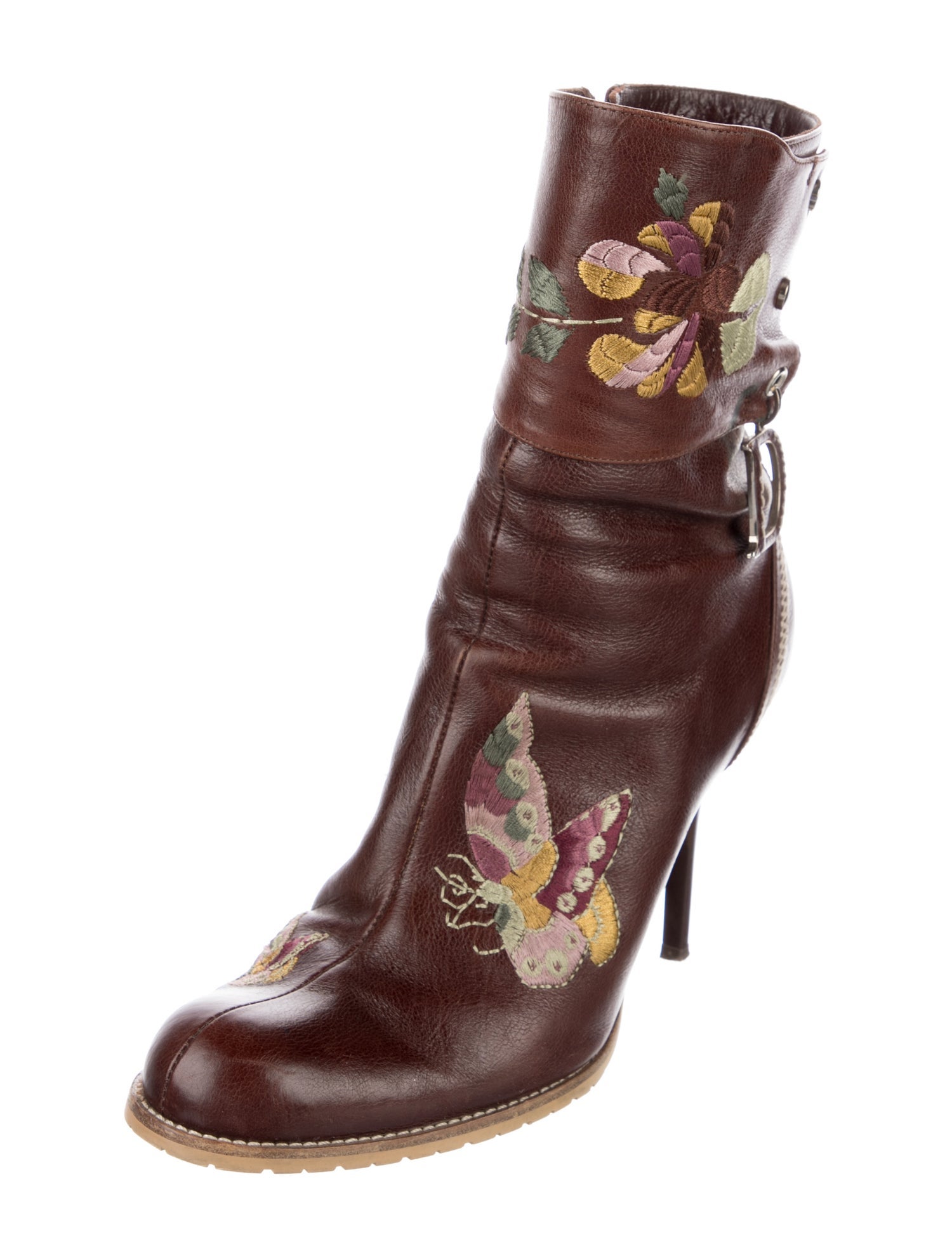 Christian Dior Leather Floral Print Boots