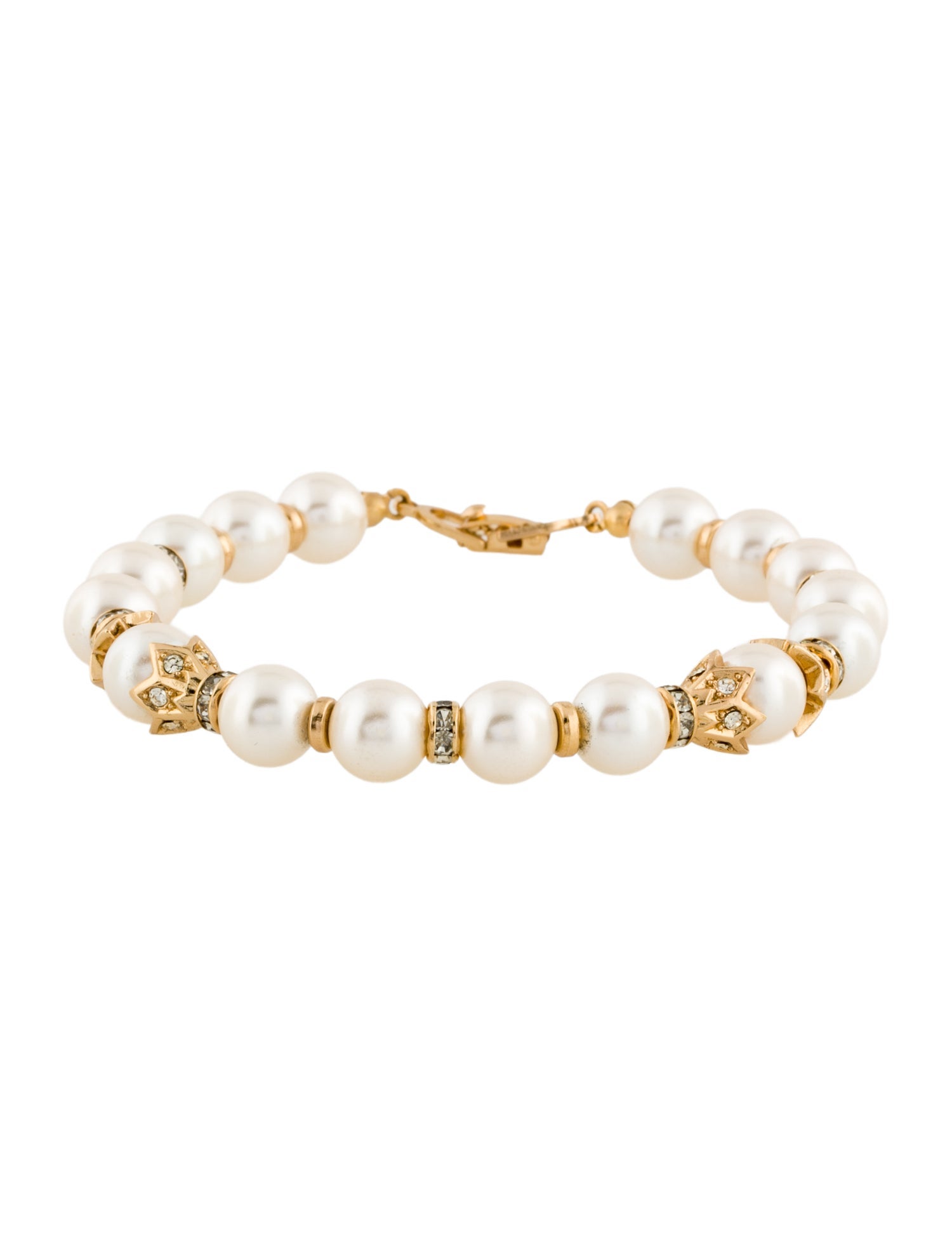 Christian Dior Vintage Faux Pearl & Crystal Station Bracelet