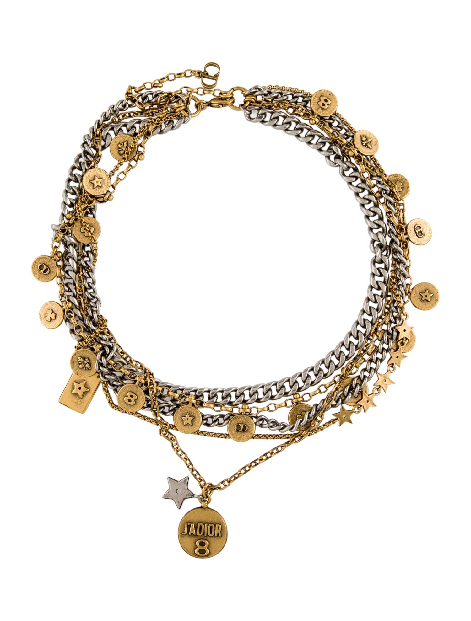 Christian Dior Two Tone Multistrand Chain Pendant Necklace