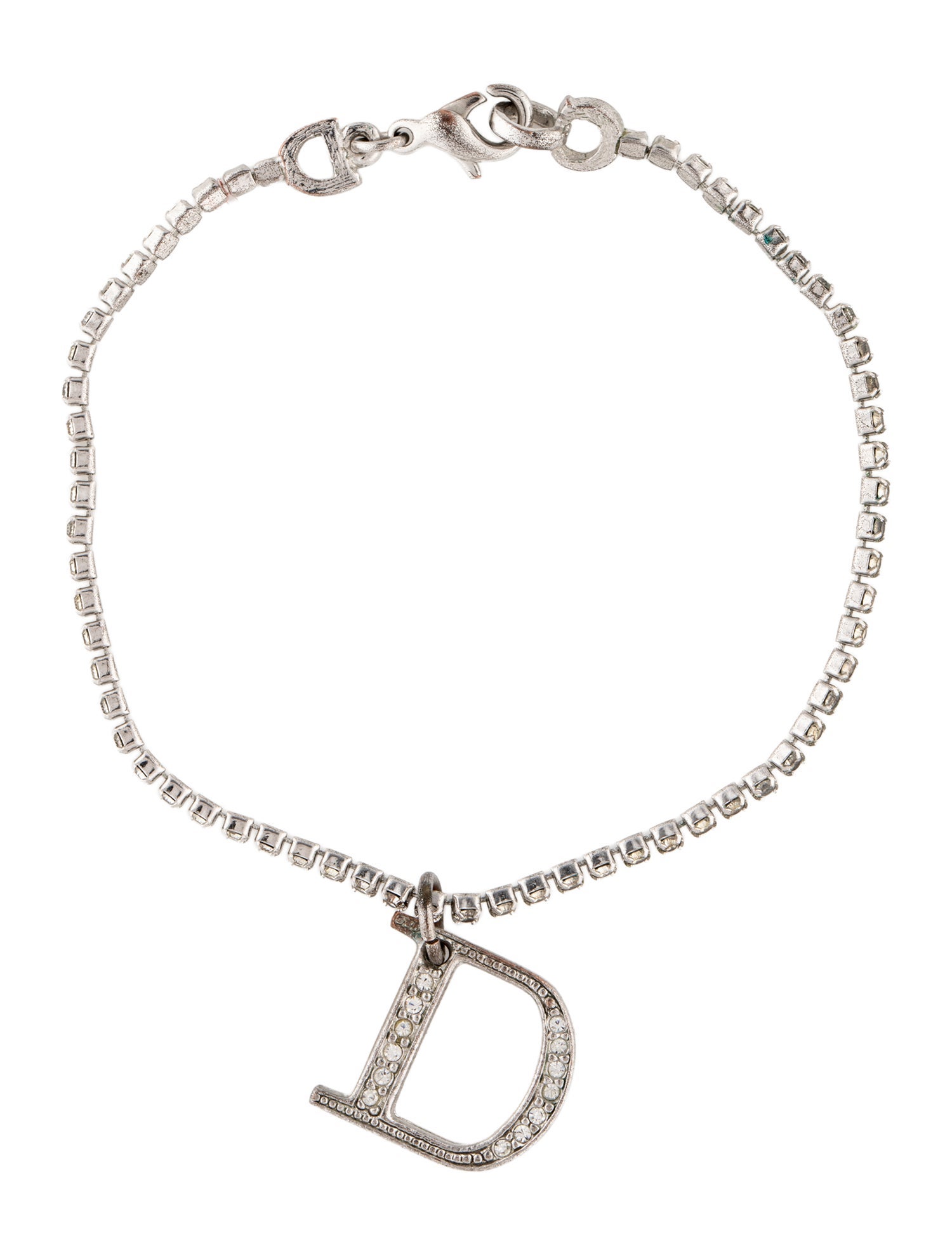 Christian Dior Vintage Crystal D Charm Bracelet