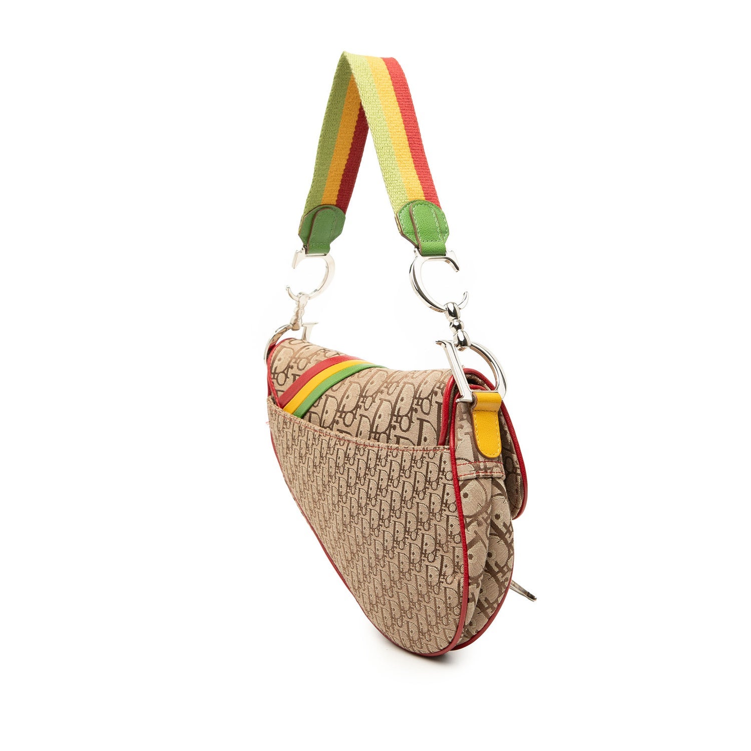 Christian Dior Calf Leather Diorissimo Canvas Rasta Saddle Bag