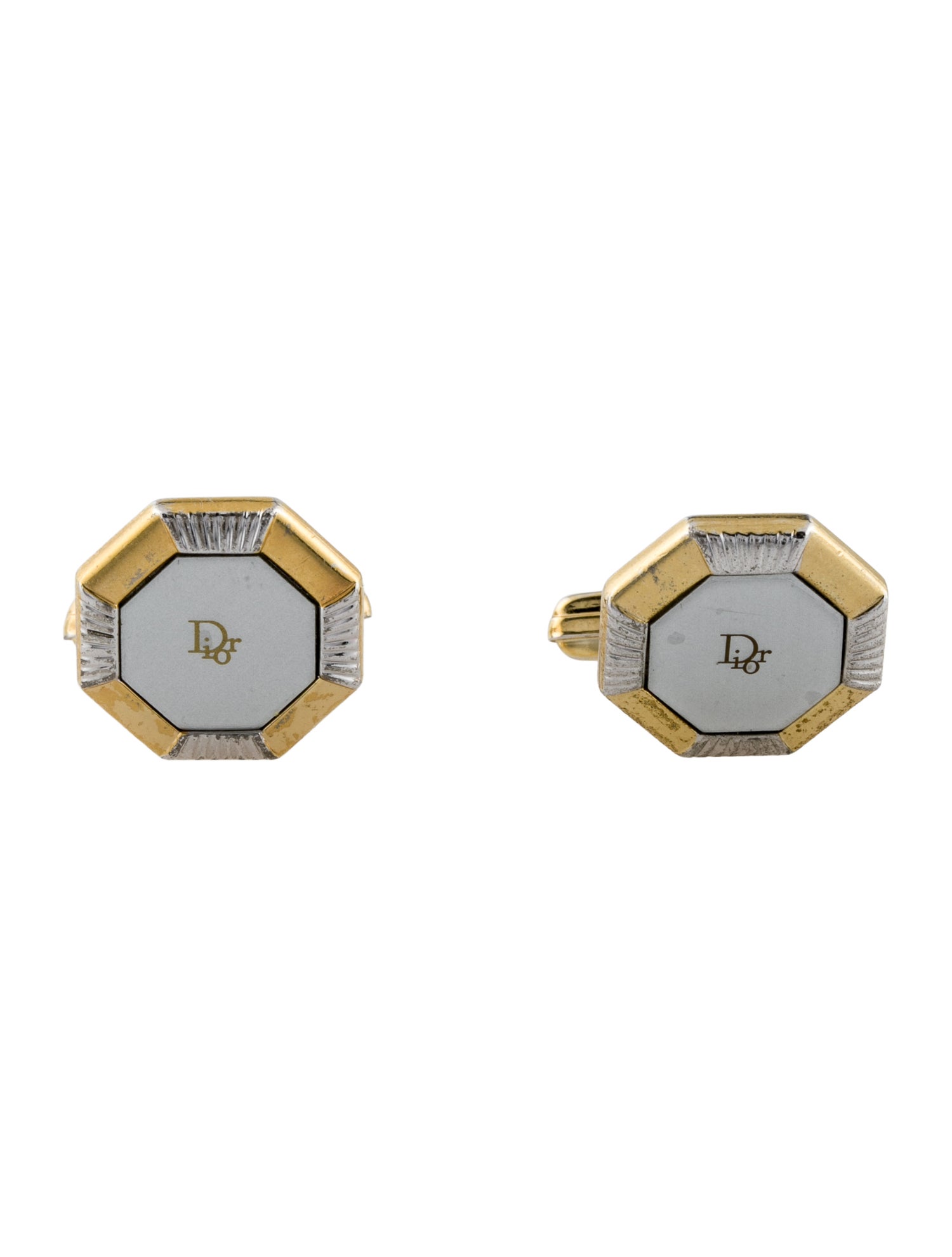 Christian Dior Vintage Two-Tone Enamel Octagonal Cufflinks