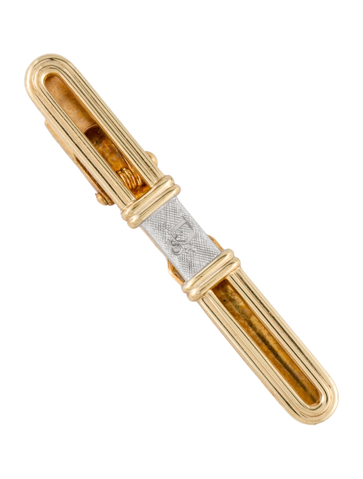 Christian Dior Vintage Two-Tone Textured Logo Tie Clip