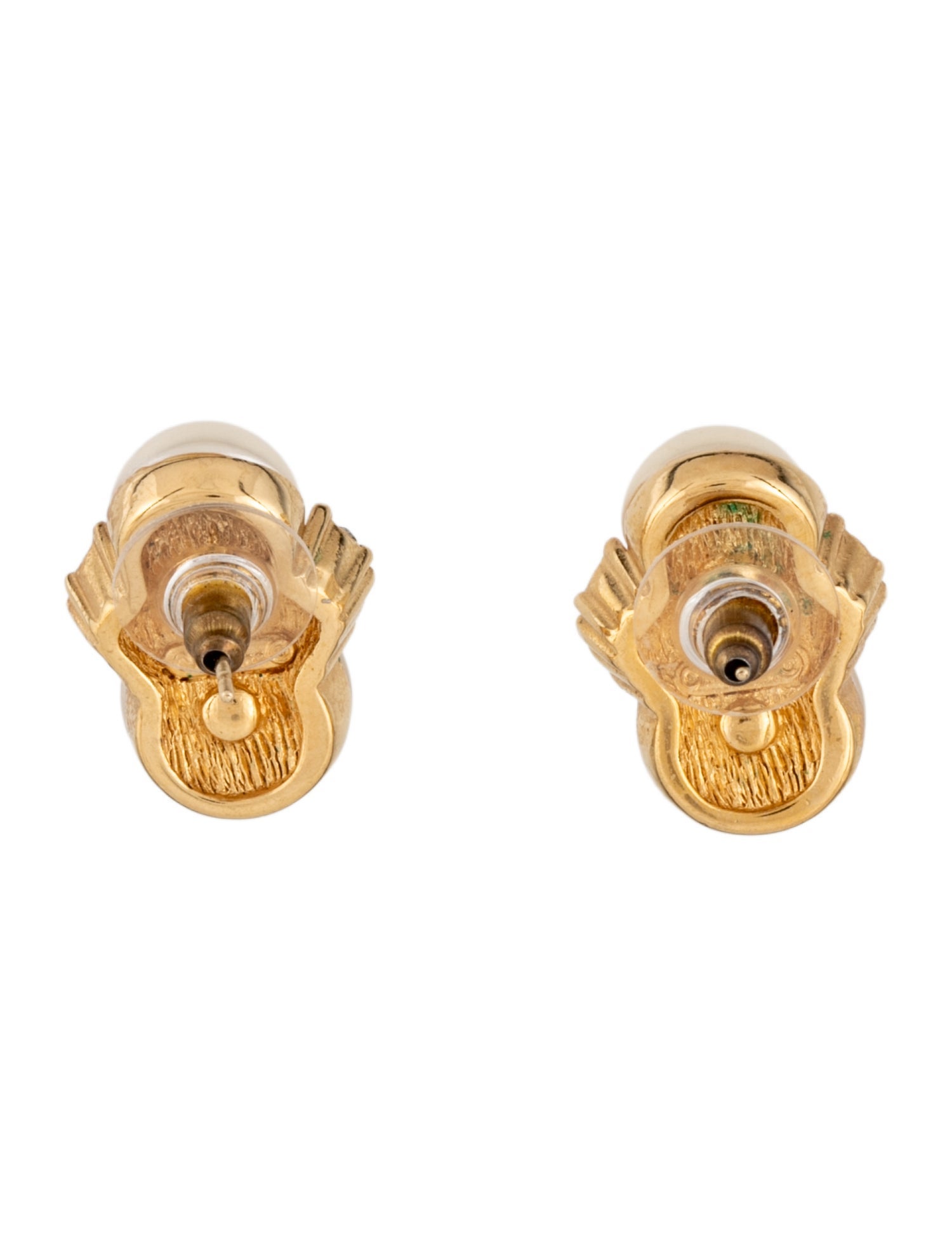 Christian Dior Vintage Faux Pearl & Crystal Stud Earrings