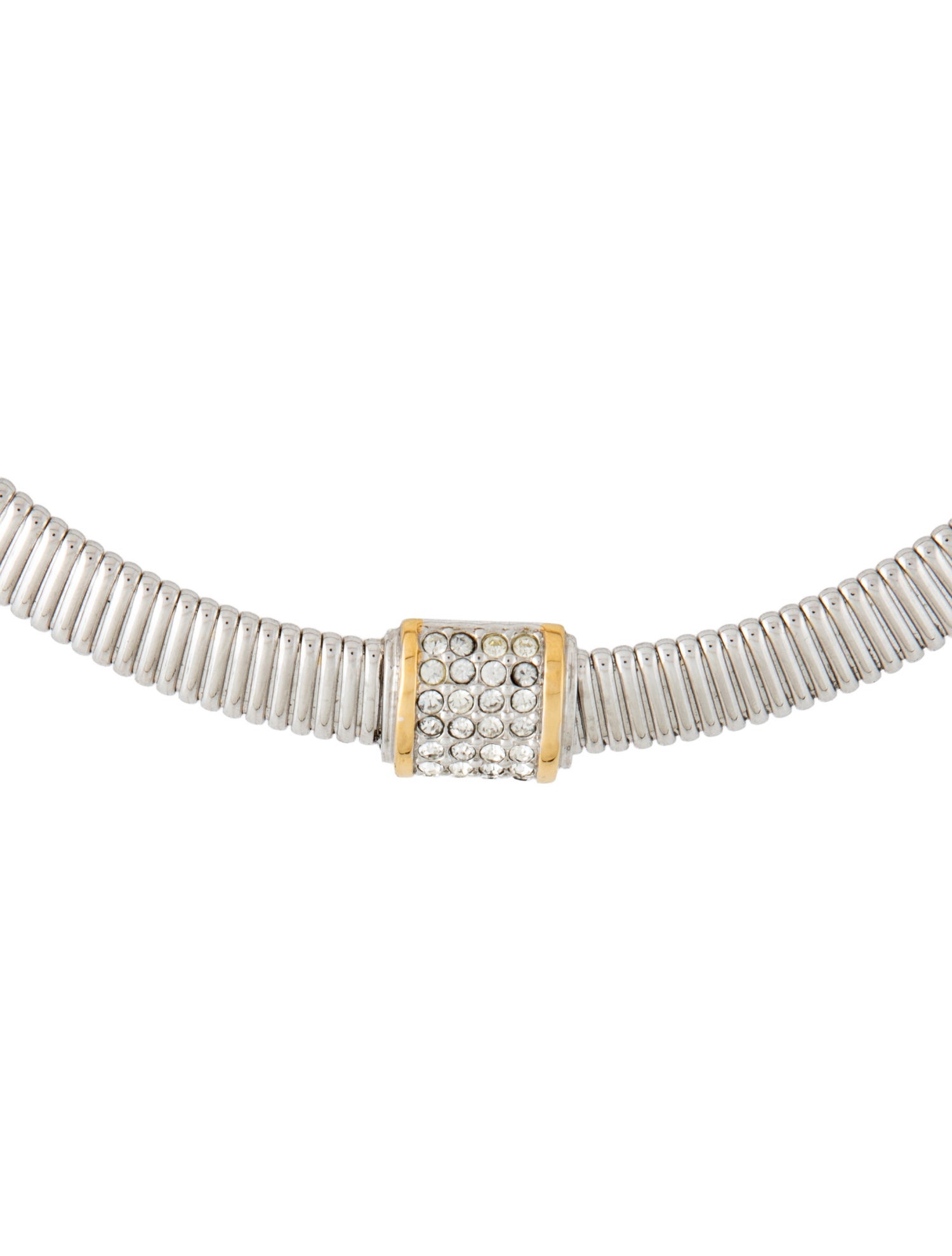Christian Dior Vintage Crystal Two-Tone Omega Choker Necklace