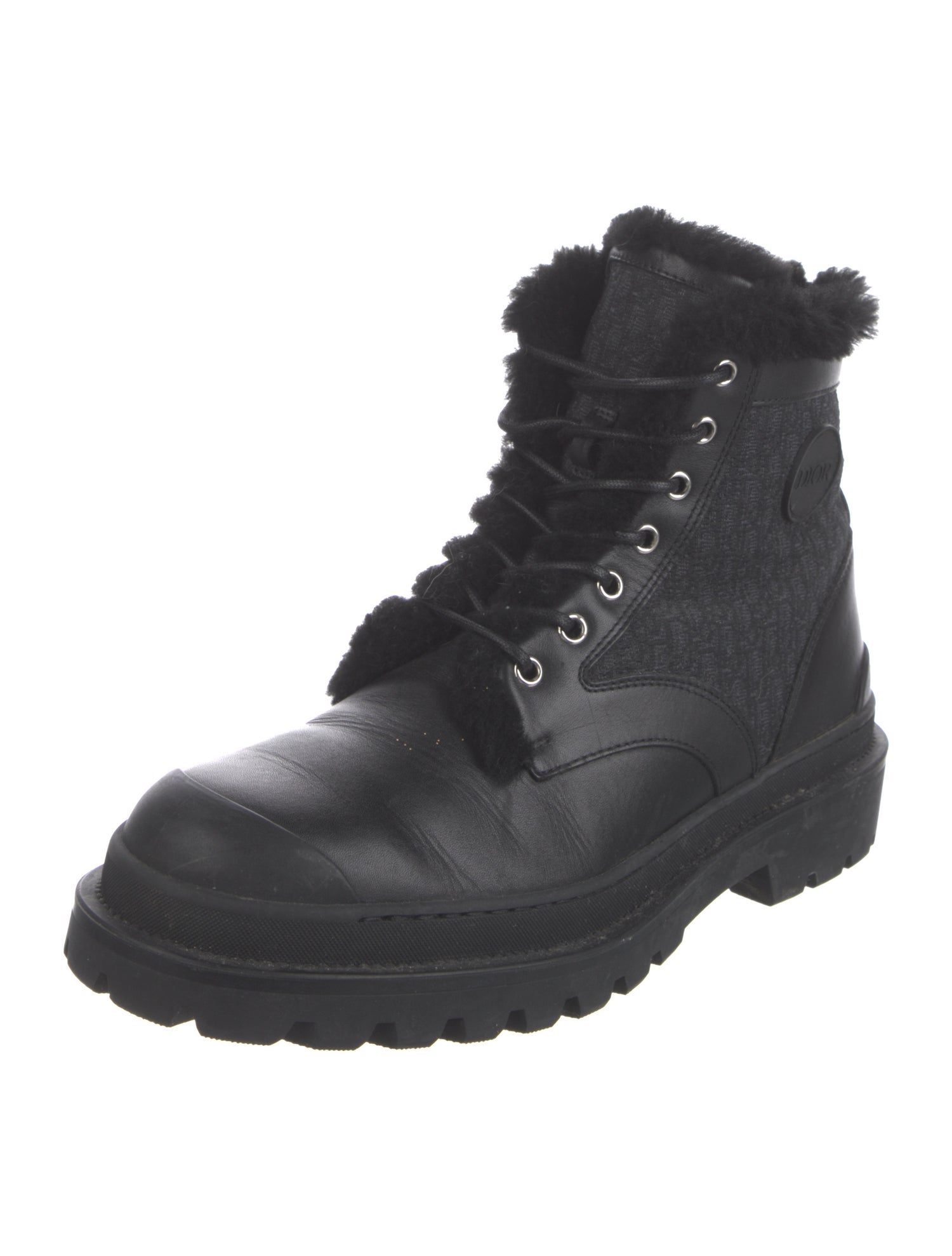 Christian Dior Oblique Jacquard Leather Lace-Up Boots