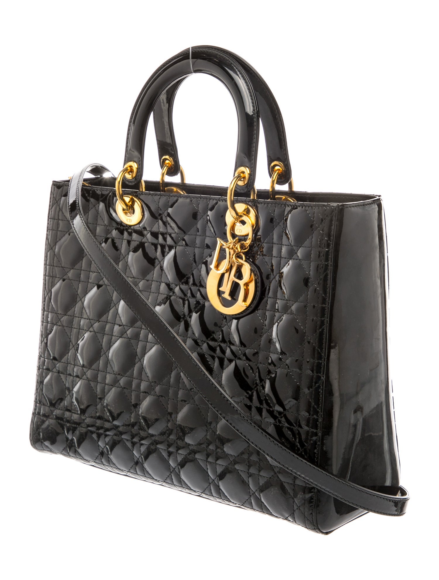 Christian Dior Cannage Lady Dior Large - Black Handle Bags