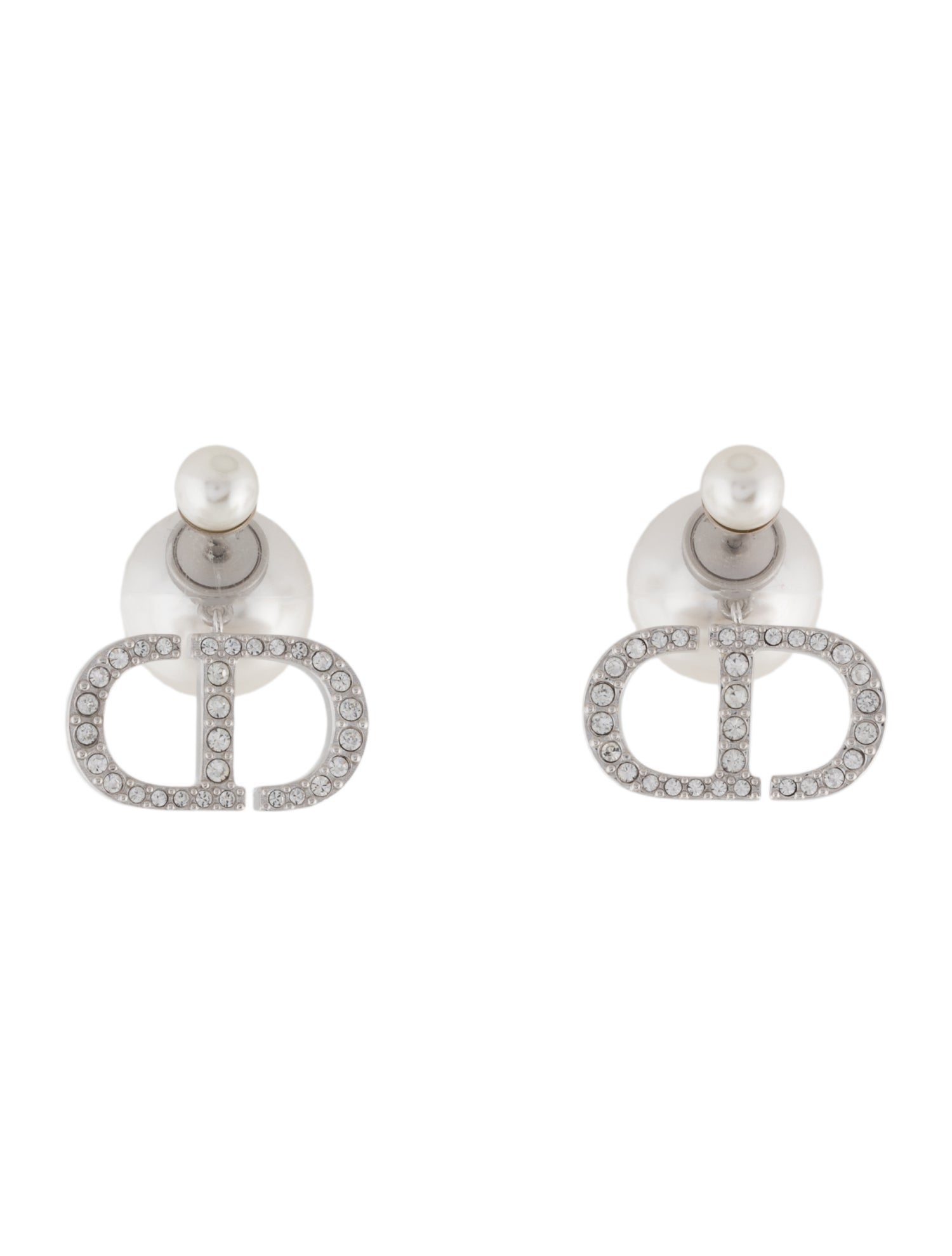 Christian Dior Faux Pearl & Crystal Tribales Drop Earrings - White