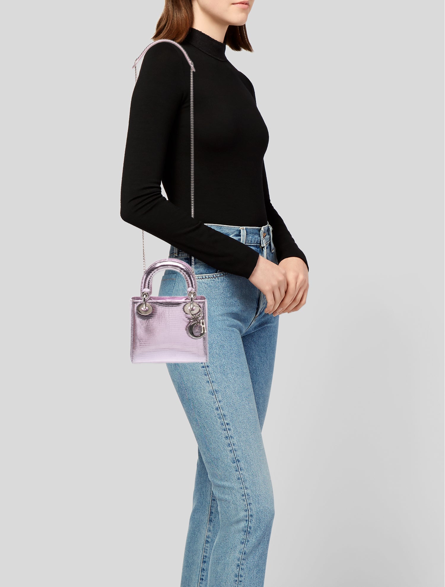 Christian Dior Lizard Lady Dior Mini - Purple Handle Bags