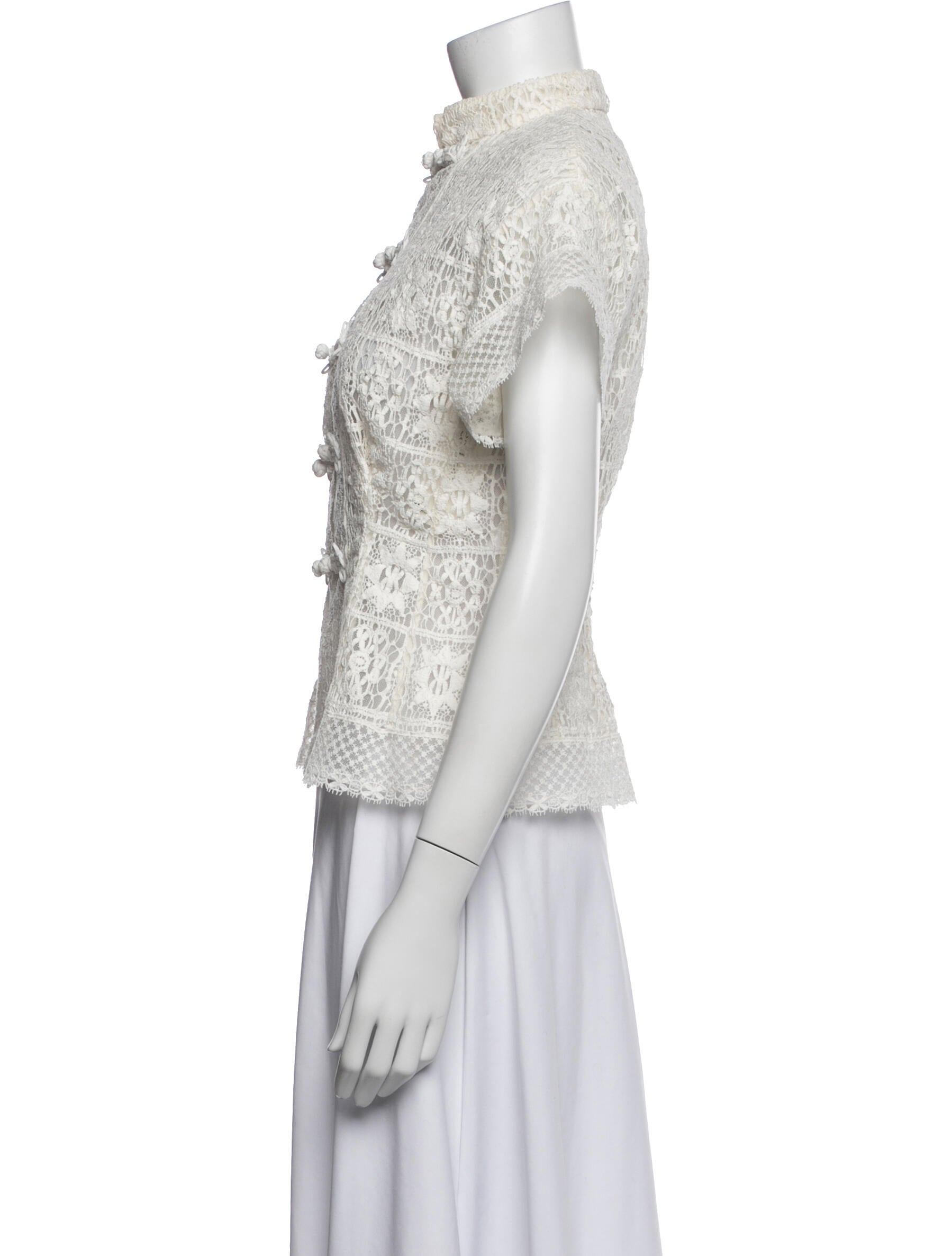 Christian Dior Lace Pattern Short Sleeve Top - Neutrals Tops
