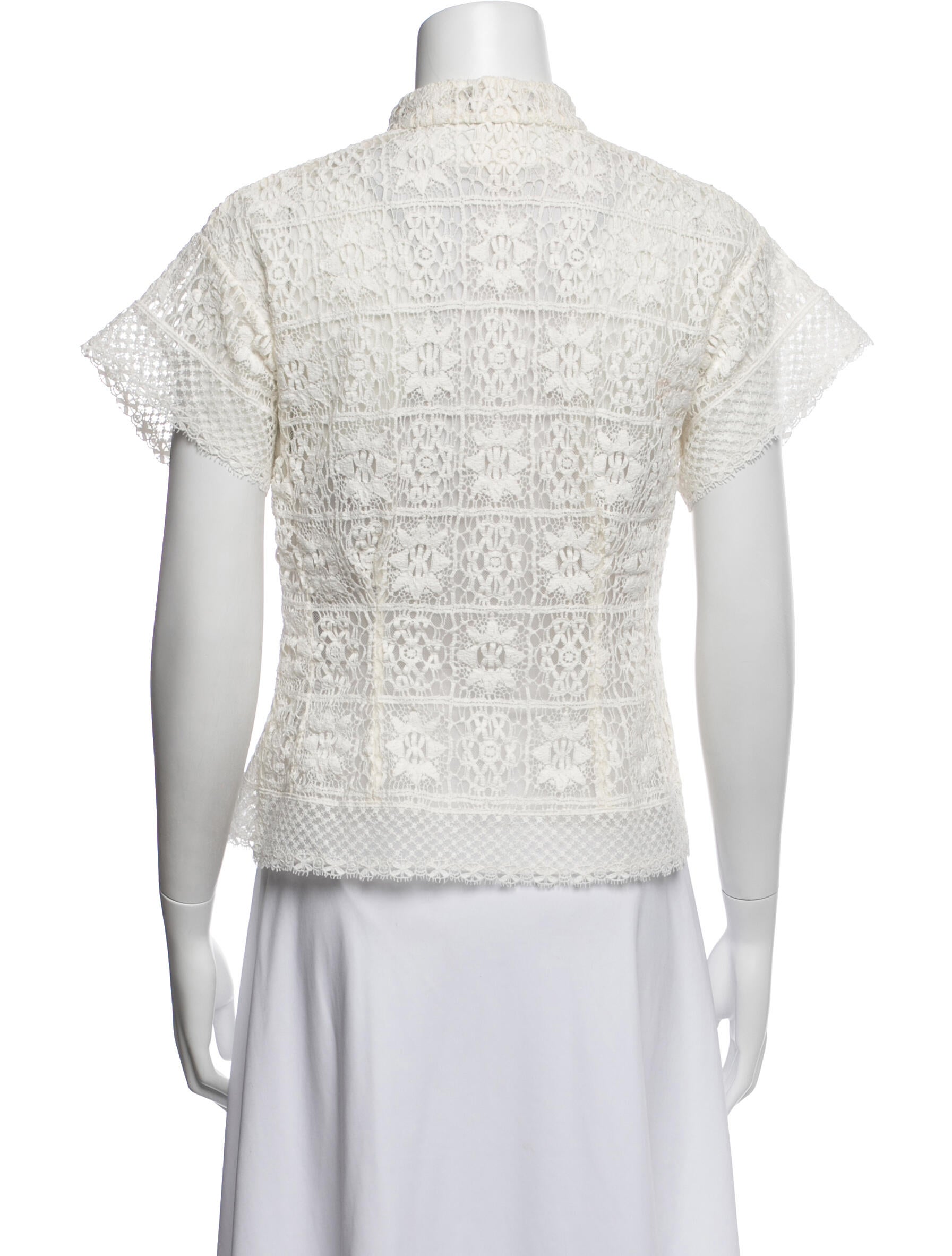 Christian Dior Lace Pattern Short Sleeve Top - Neutrals Tops