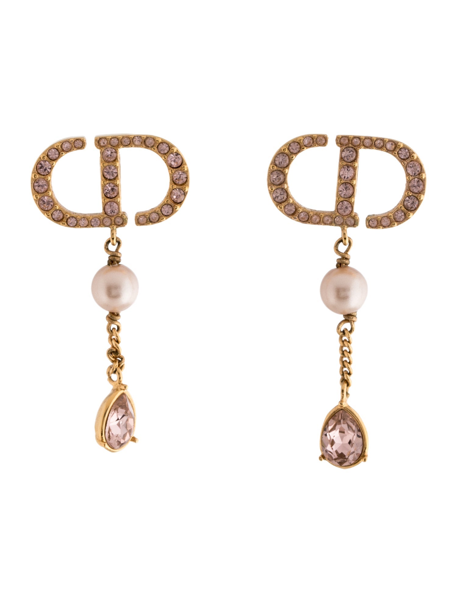 Christian Dior Crystal & Faux Pearl Drop Earrings