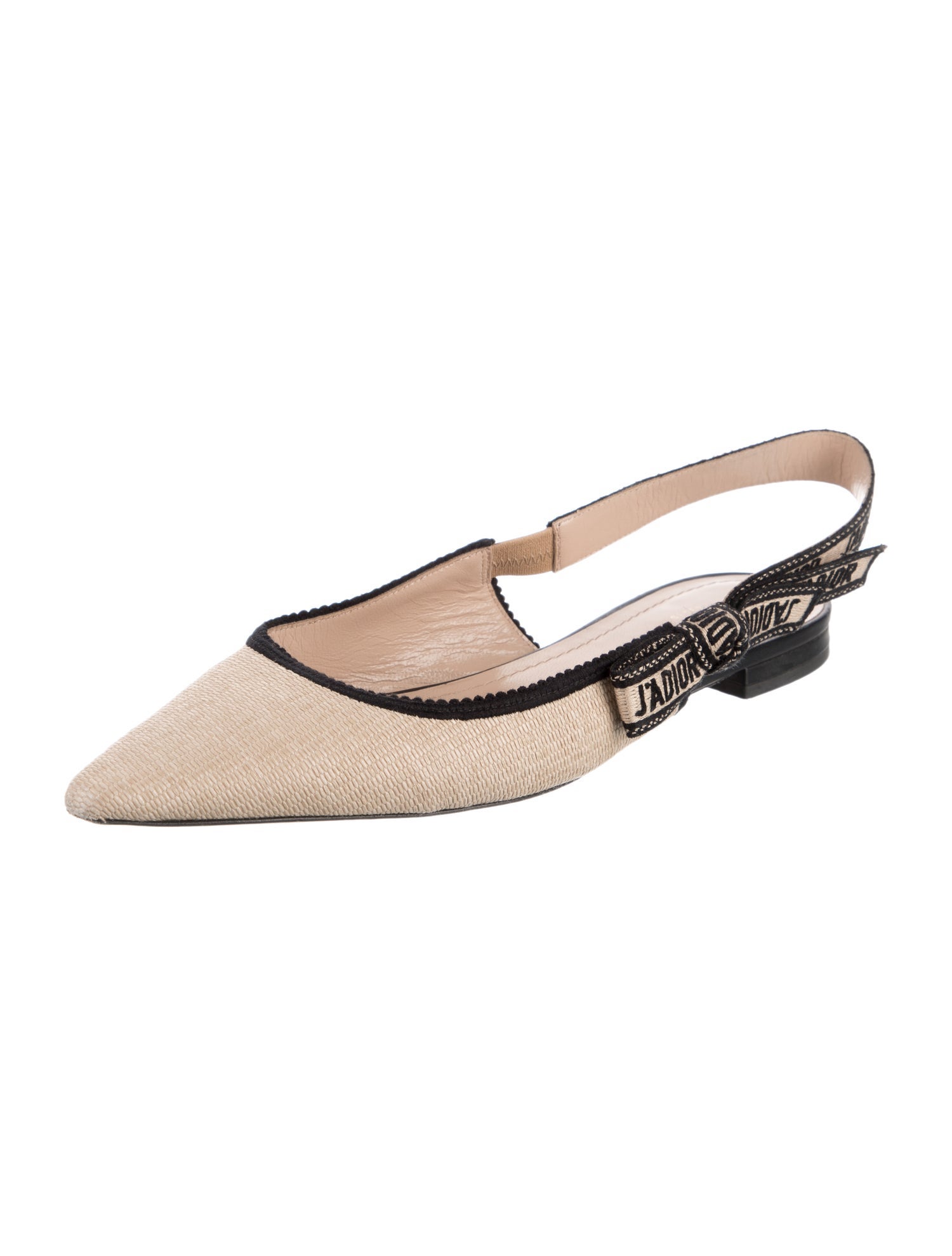 Christian Dior Raffia Bow Accents Slingback Flats