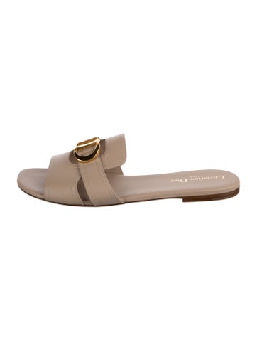 Pre-owned Dior Leather Slides In Neutrals