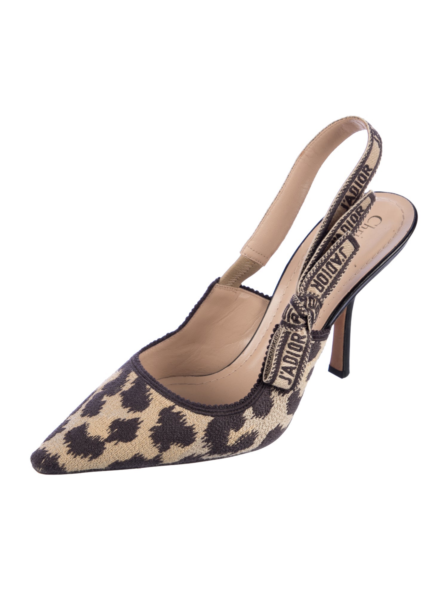 Christian Dior Canvas Animal Print Slingback Pumps