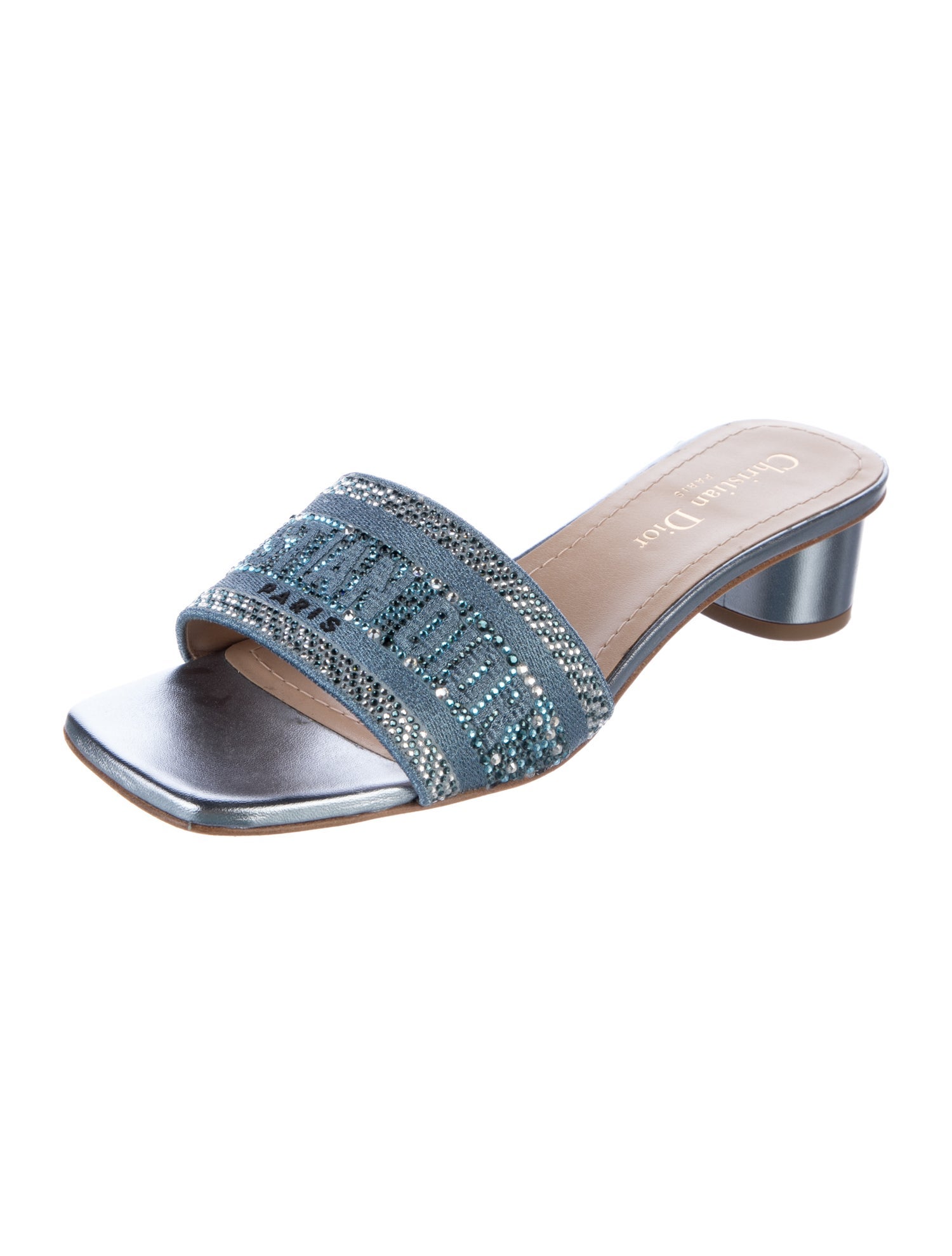Christian Dior Graphic Print Crystal Embellishments Mules