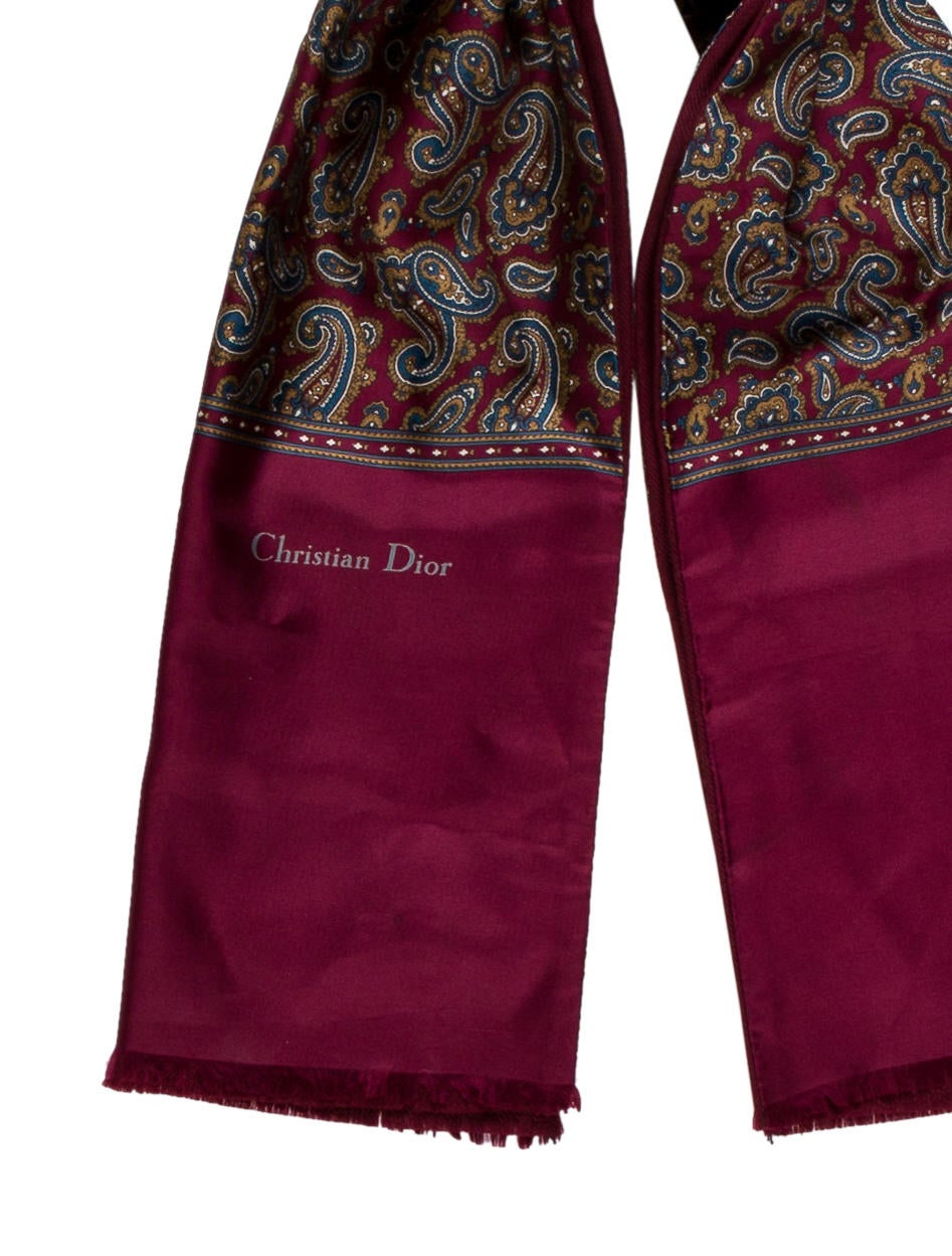 Christian Dior シルクスカーフ ボルドー Christian Dior Paisley Wool & Silk Scarf - Burgundy Scarves and