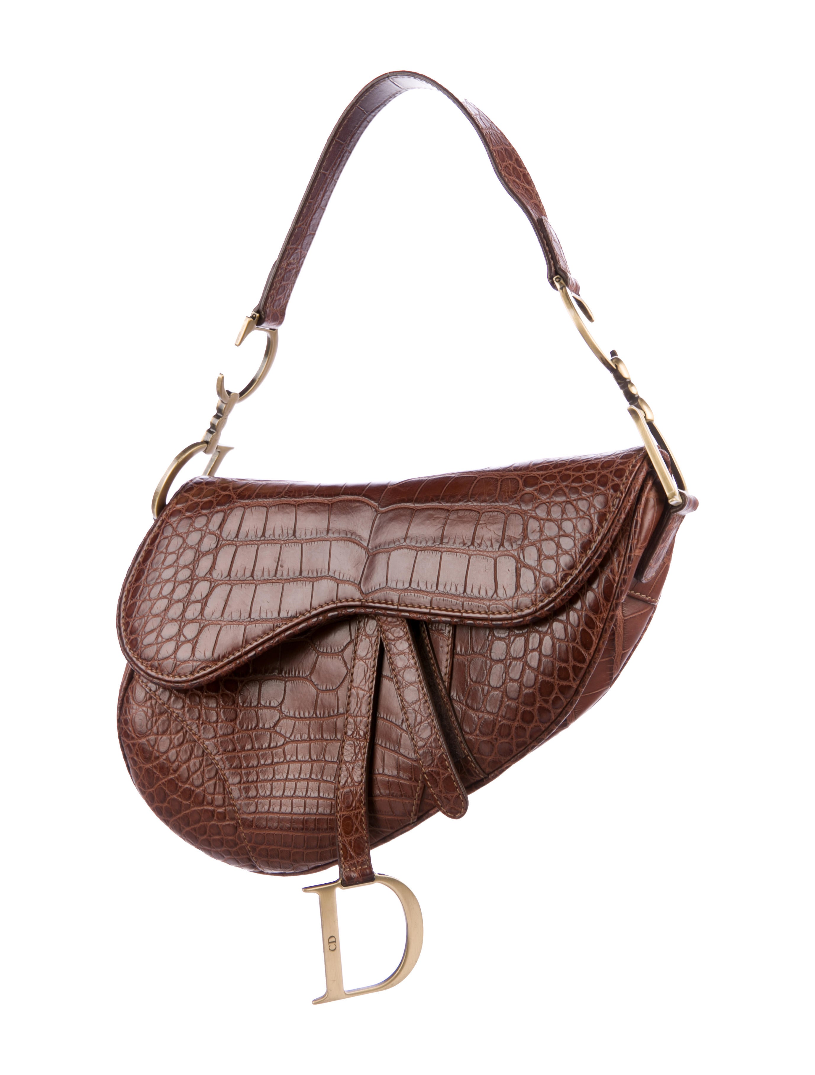 Christian Dior Crocodile Saddle Bag - Brown Shoulder Bags