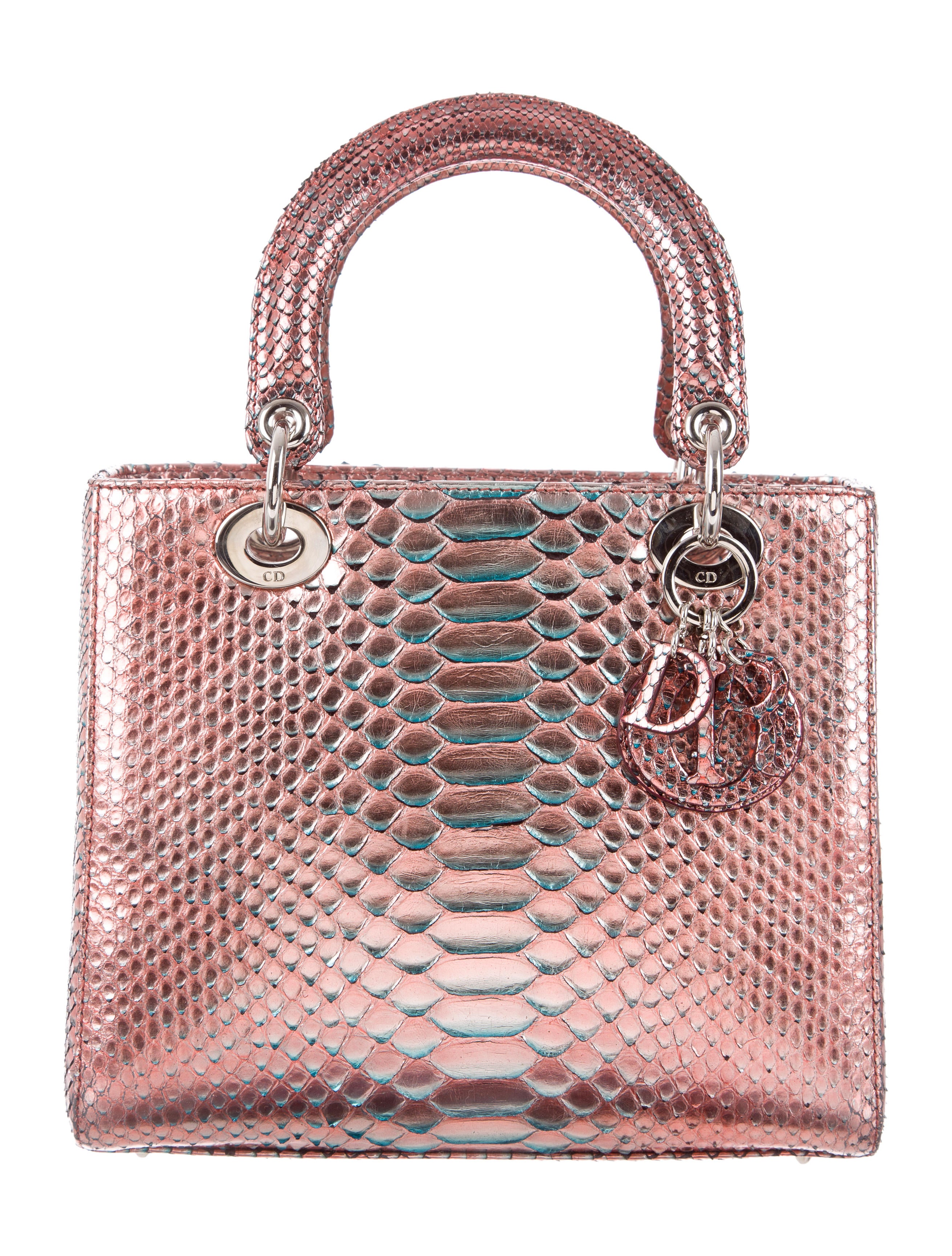 Christian Dior Medium Metallic Python Lady Dior Bag - Pink Handle