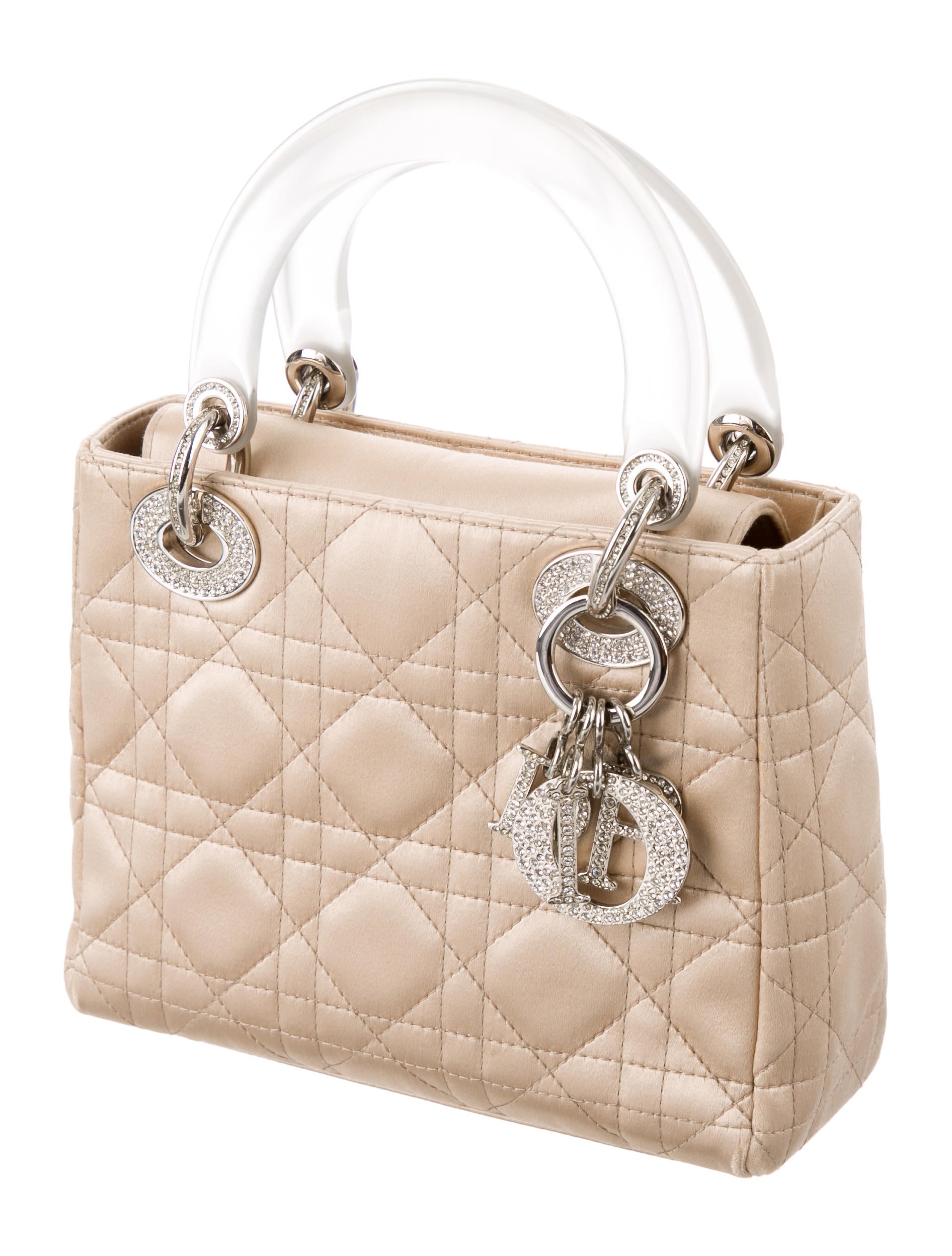 Christian Dior Satin Strass Mini Lady Dior Bag - Neutrals Handle