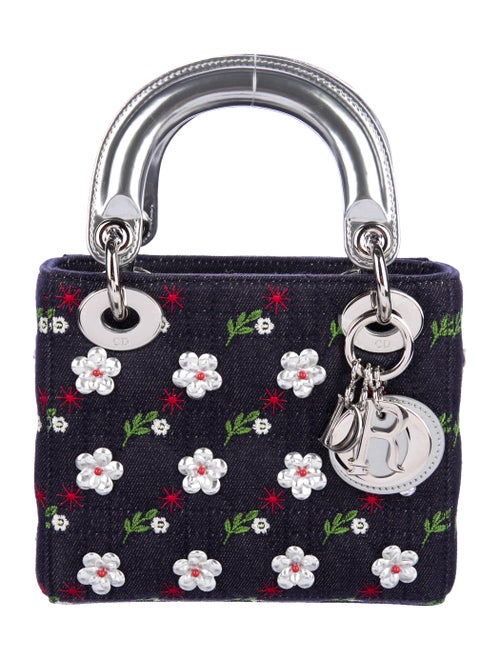 Christian Dior 2016 Embellished Denim Mini Lady Dior Bag