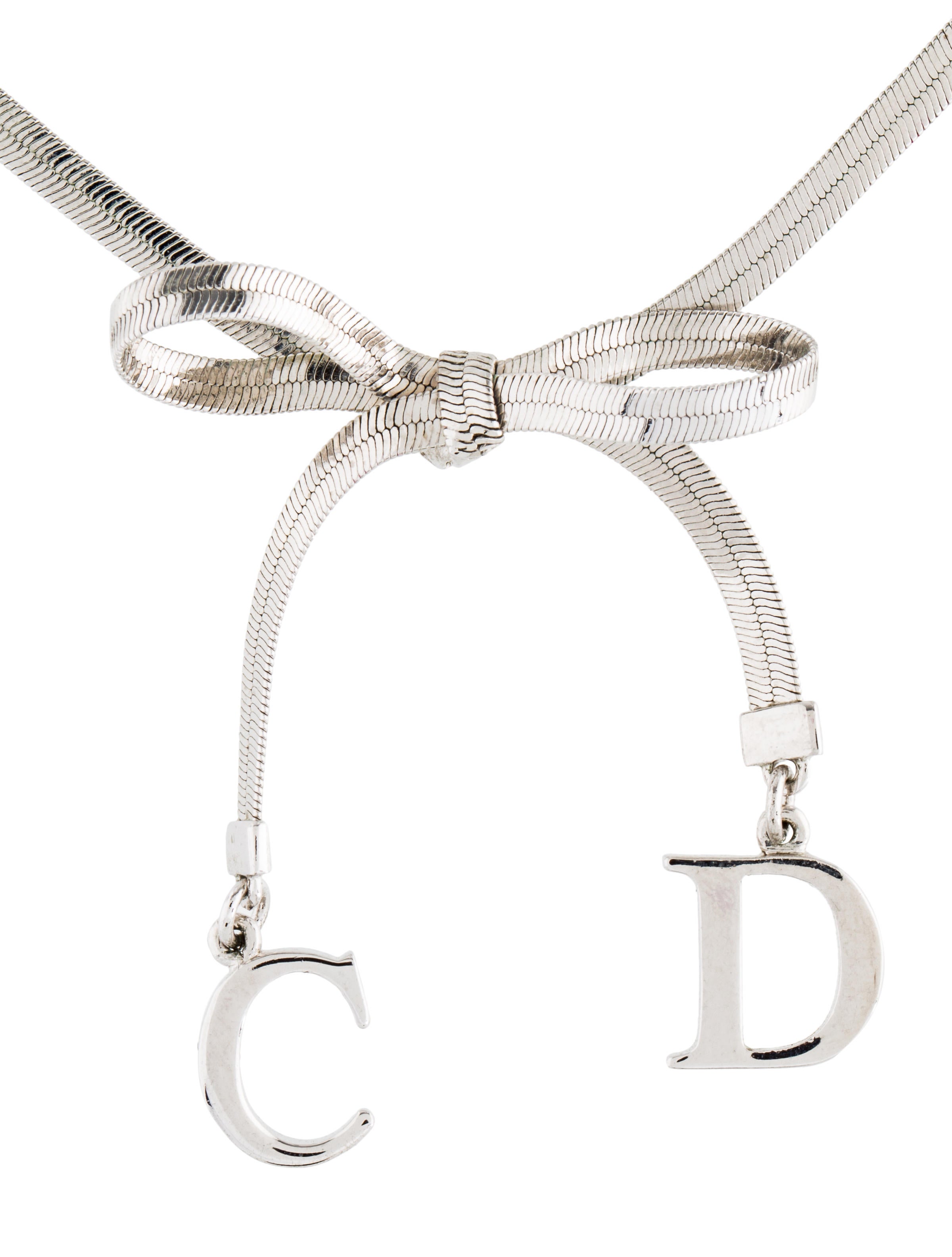 Christian Dior Bow Choker Necklace SilverTone Metal Choker