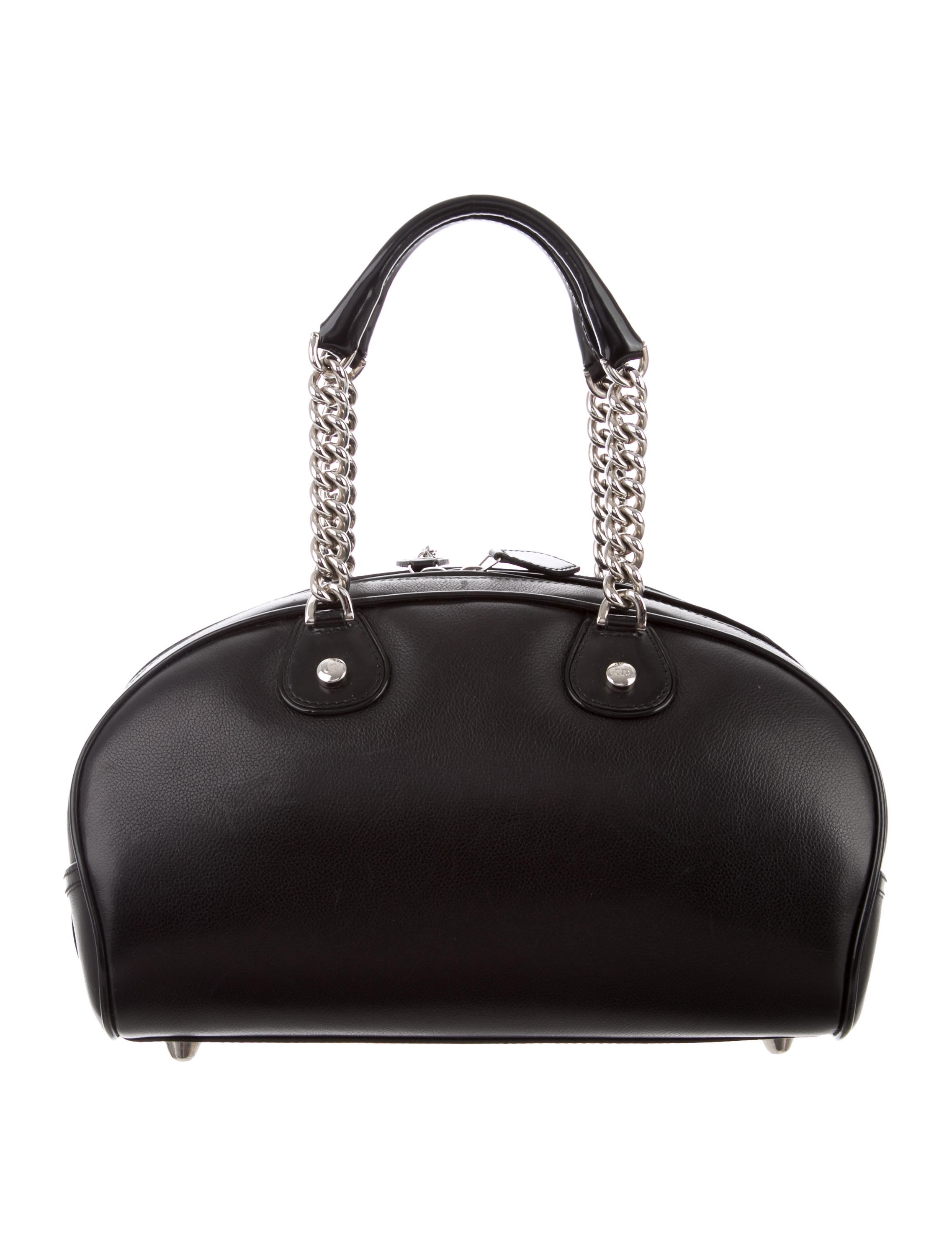 Christian Dior Leather Gambler Dice Bowler Bag - Black Handle Bags