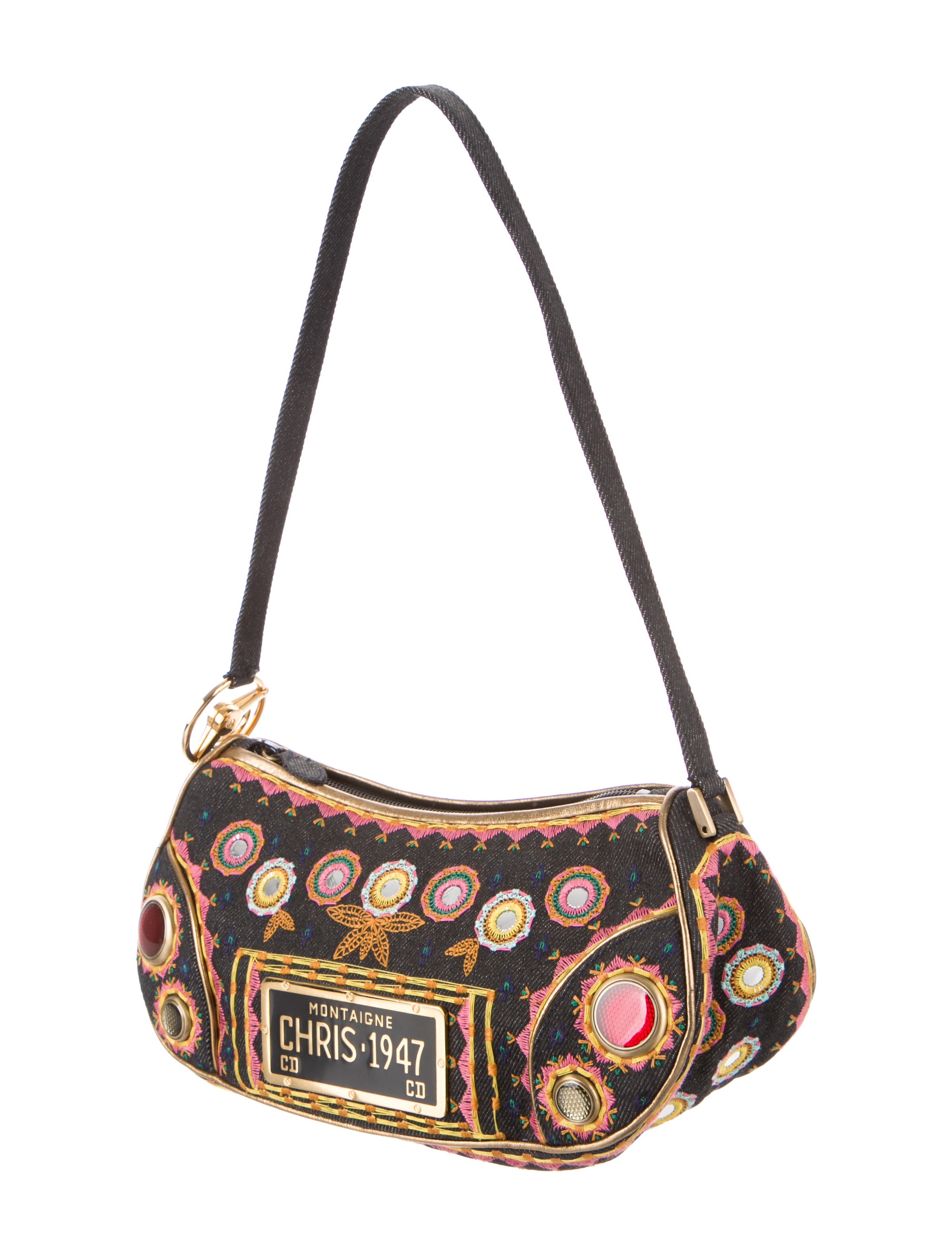 Christian Dior Embroidered Montaigne Chris 1947 Bag - Black Mini