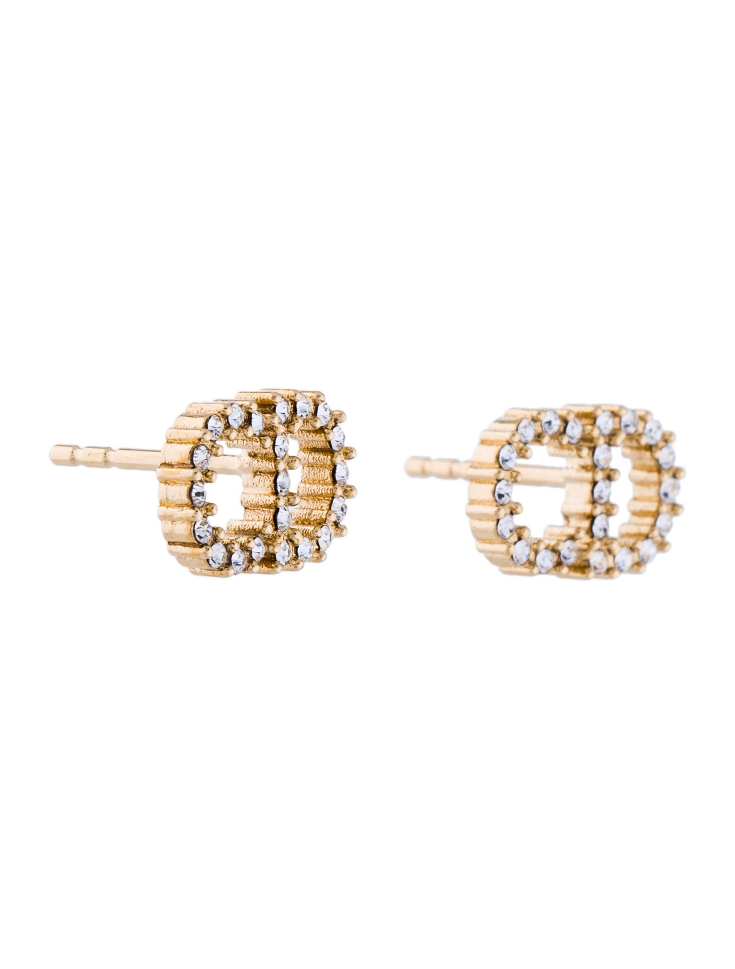 Christian Dior Crystal 'CD' Earrings GoldTone Metal Stud, Earrings