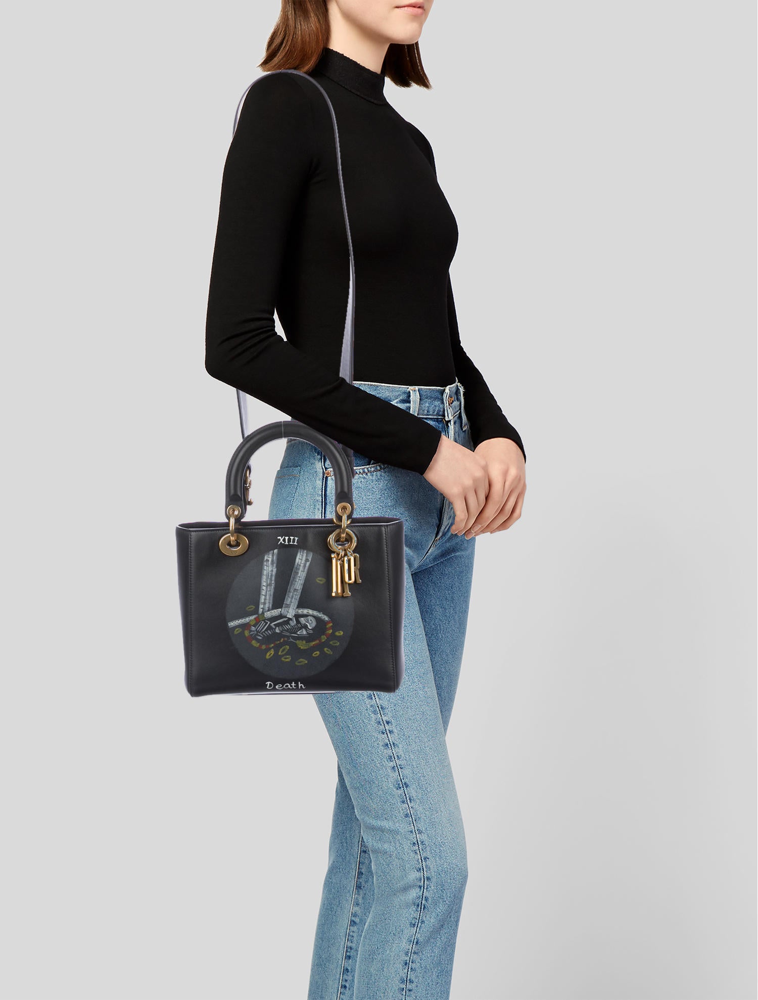 ら*送様 Christian Dior Christian Dior 2018 Death Tarot Card Medium Lady Dior Bag - Black