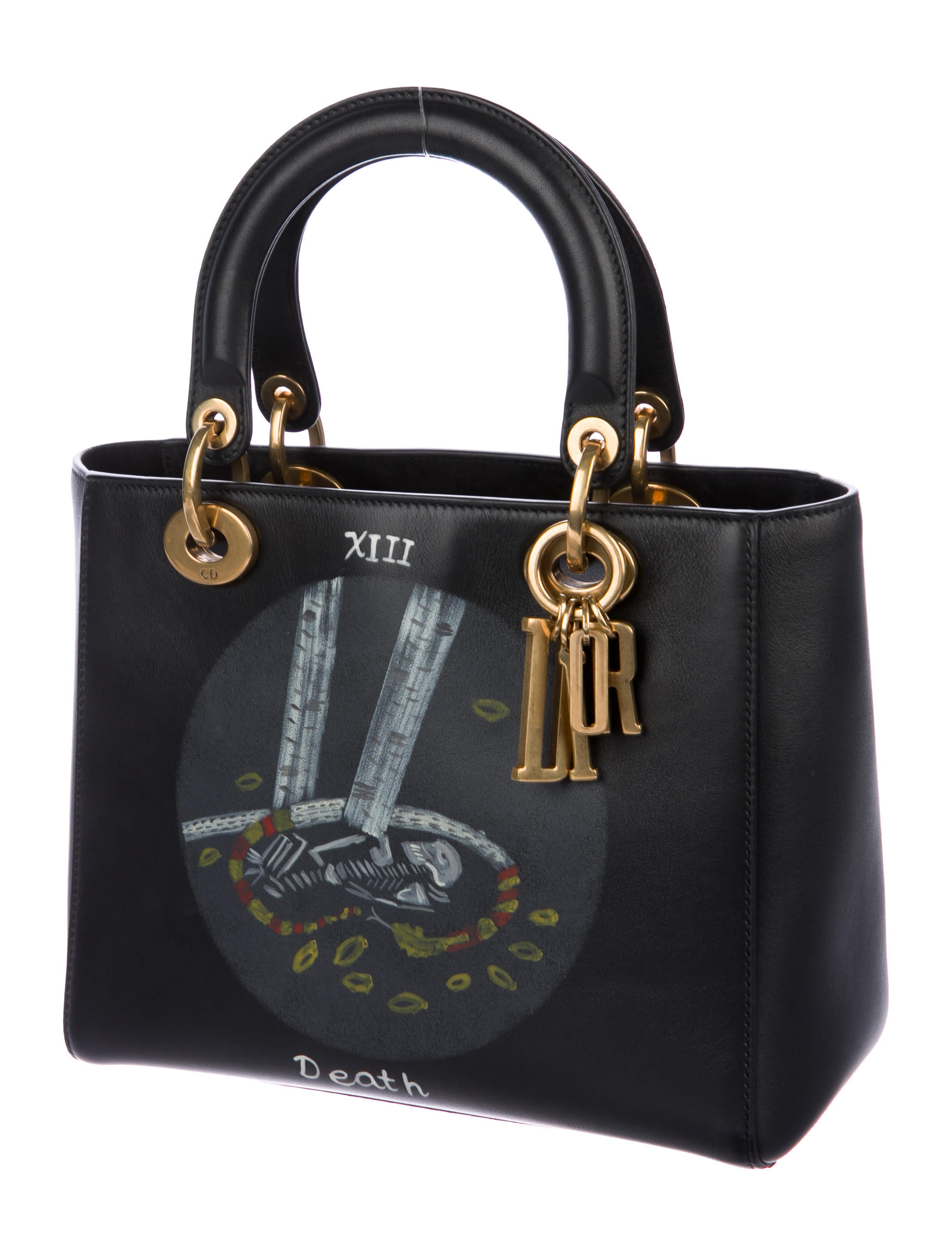 Christian Dior 2018 Death Tarot Card Medium Lady Dior Bag - Black