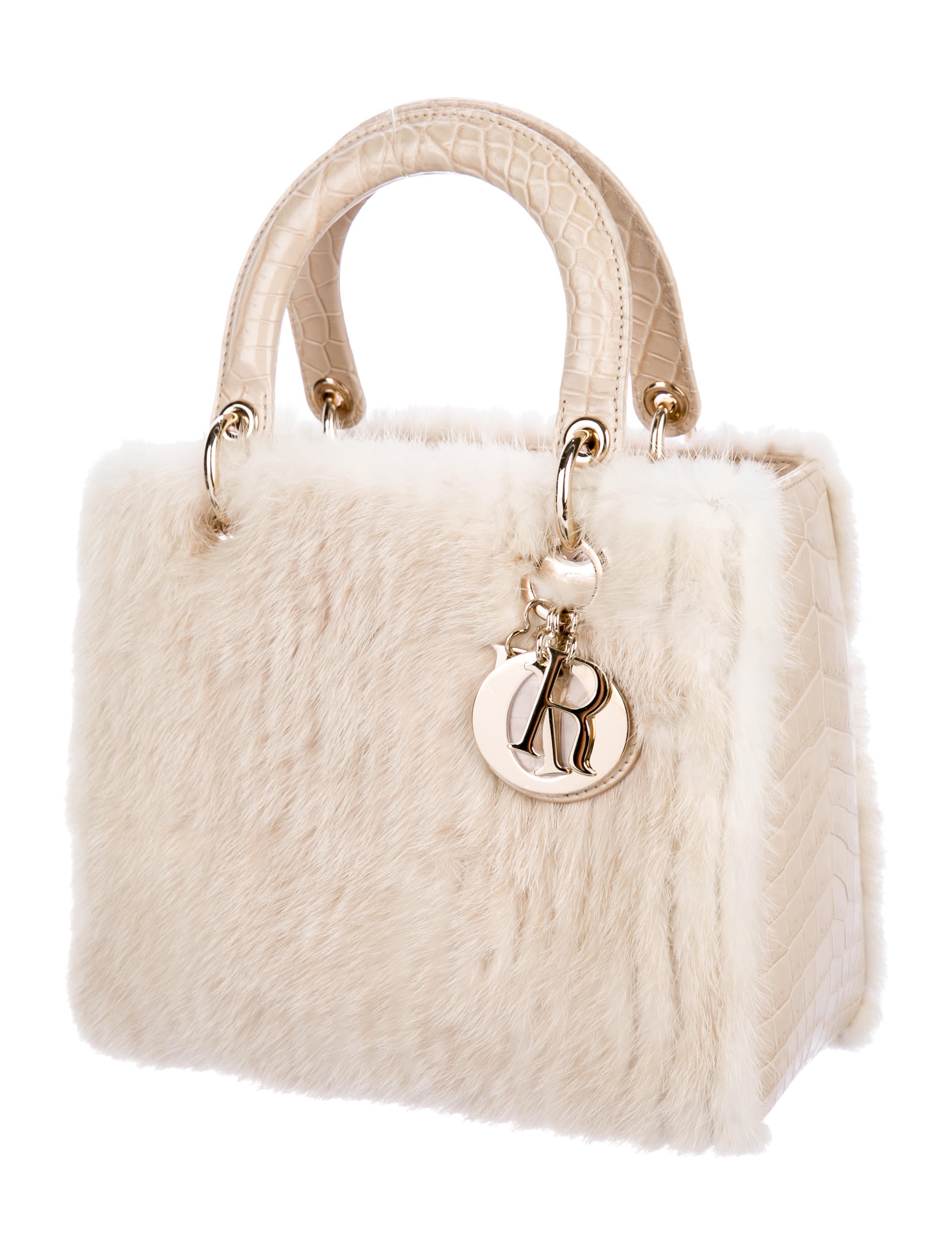 Christian Dior Mink & Crocodile Medium Lady Dior - Neutrals